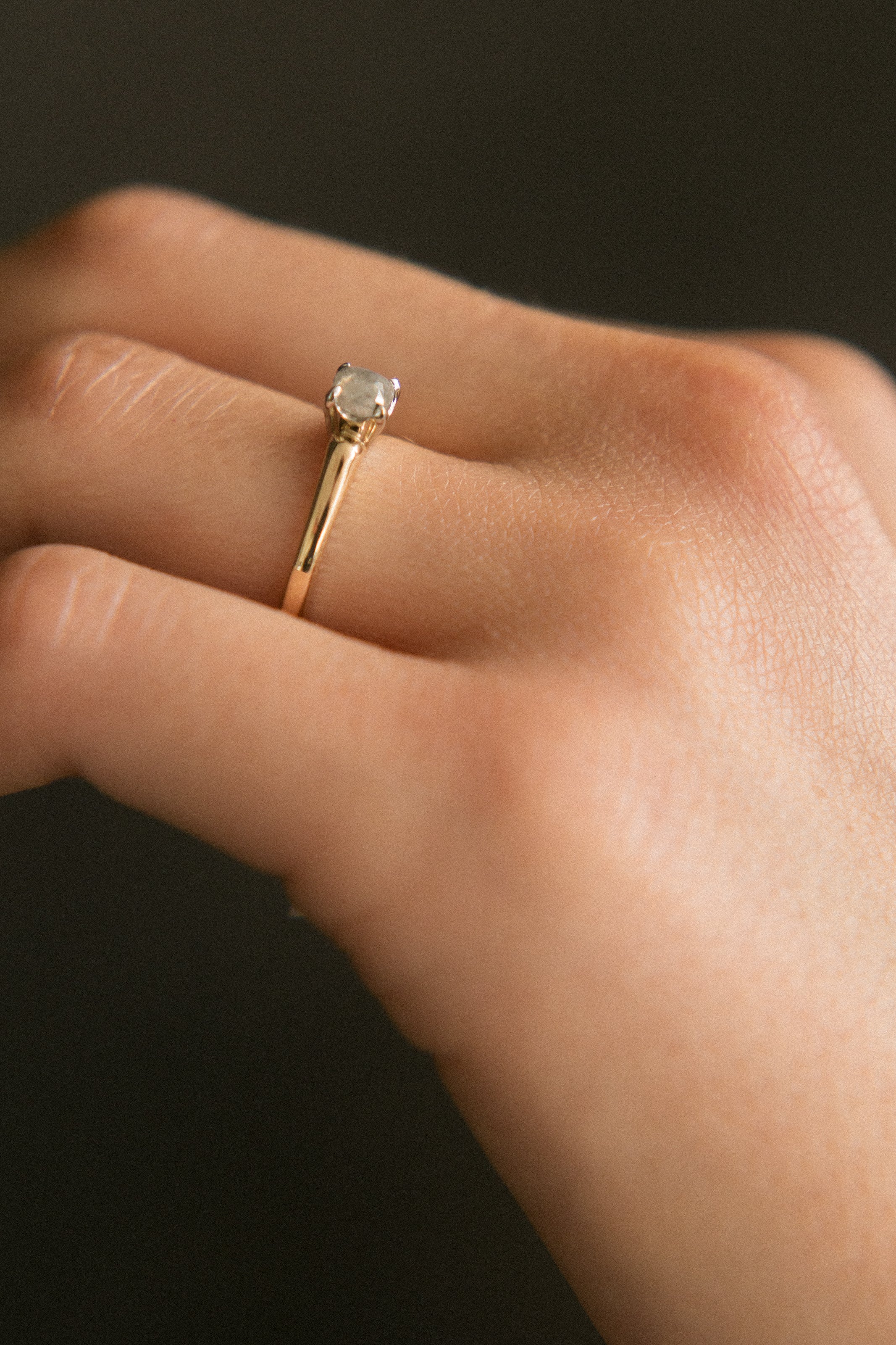 14k two tone 4 prong solitaire w rose cut s&p dia | sz 6.25