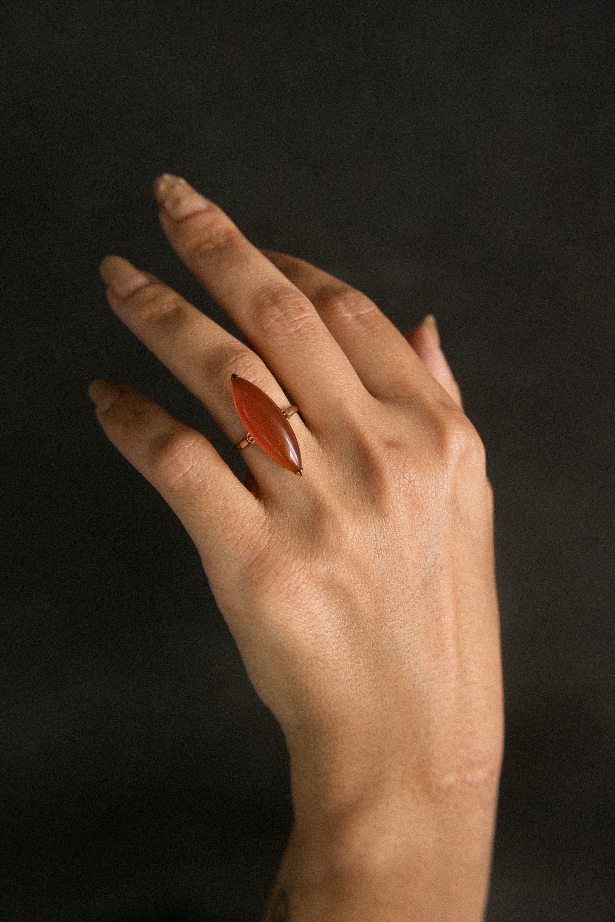 18k Mid-Century Carnelian Cocktail Ring | sz 5.5
