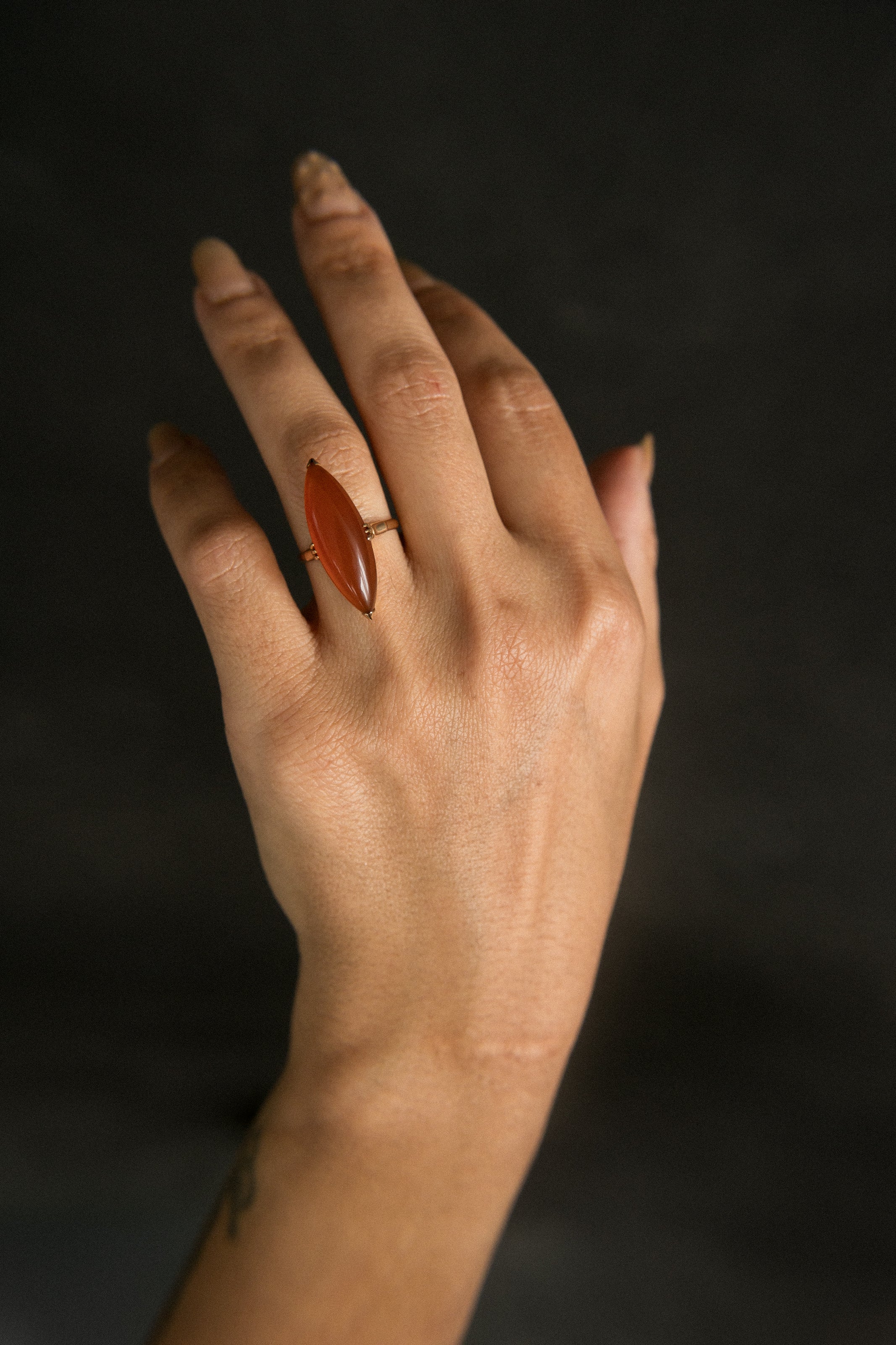 18k Mid-Century Carnelian Cocktail Ring | sz 5.5