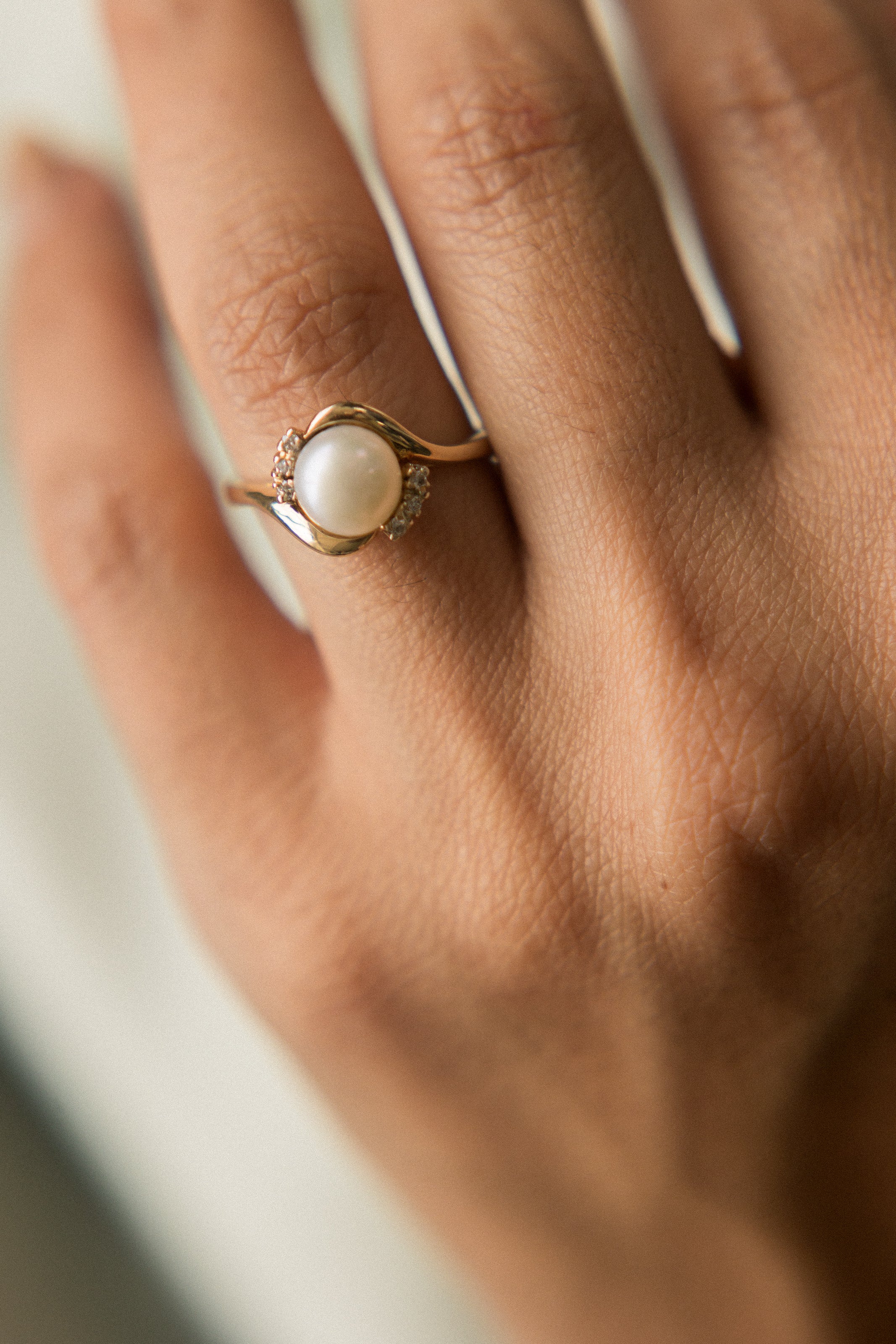 14k Pearl + Diamond Bypass | sz 6.25