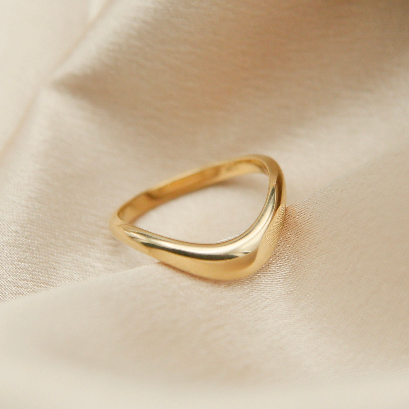 Image of a fine jewelry solid 14k yellow gold contour ring made by Cival Collective Jewelry Studio, Milwaukee, Wisconsin