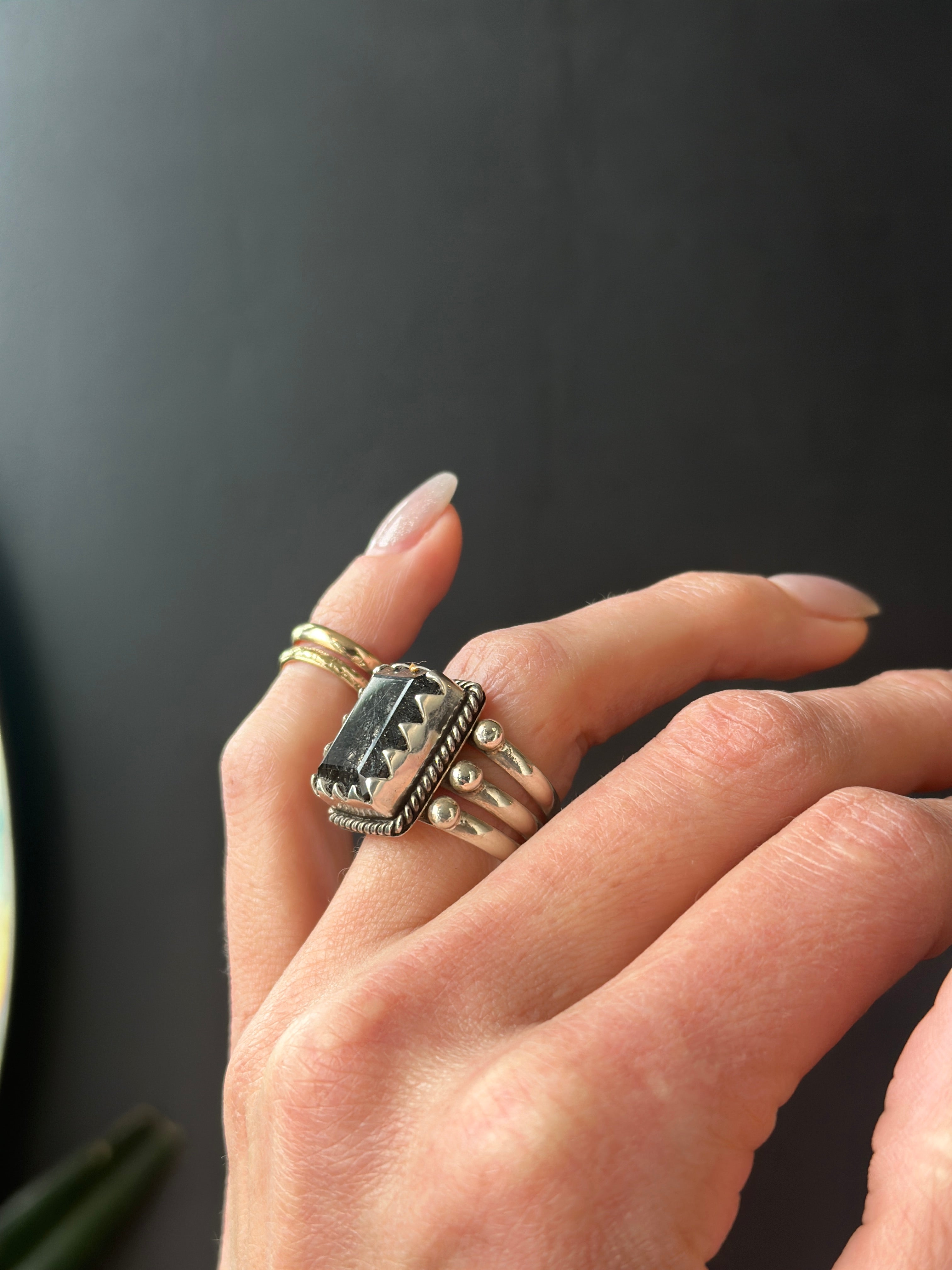 Black Tourmaline in Quartz Ring | 7