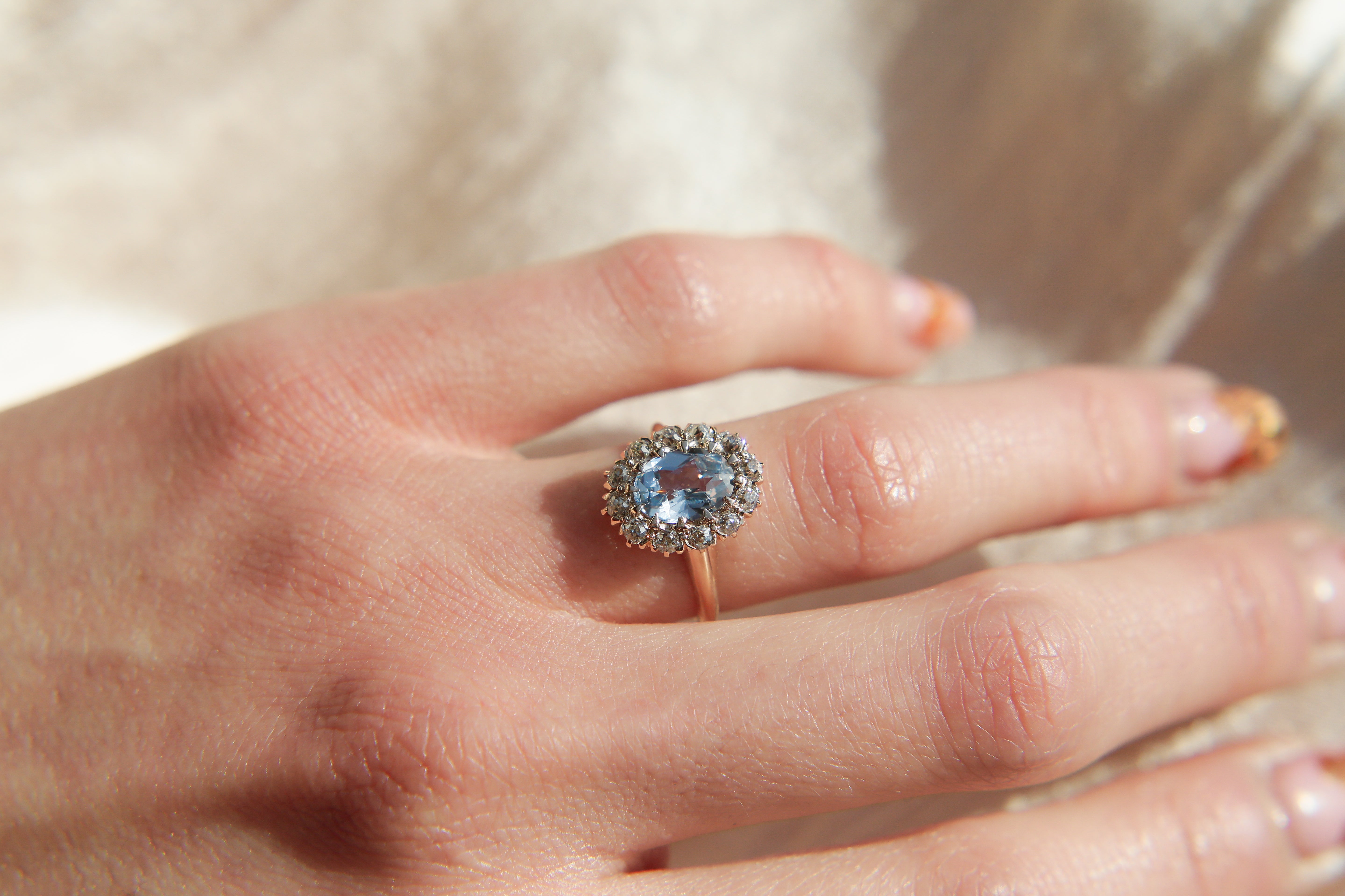 Antique Halo Sapphire Engagement Ring | sz 4.25