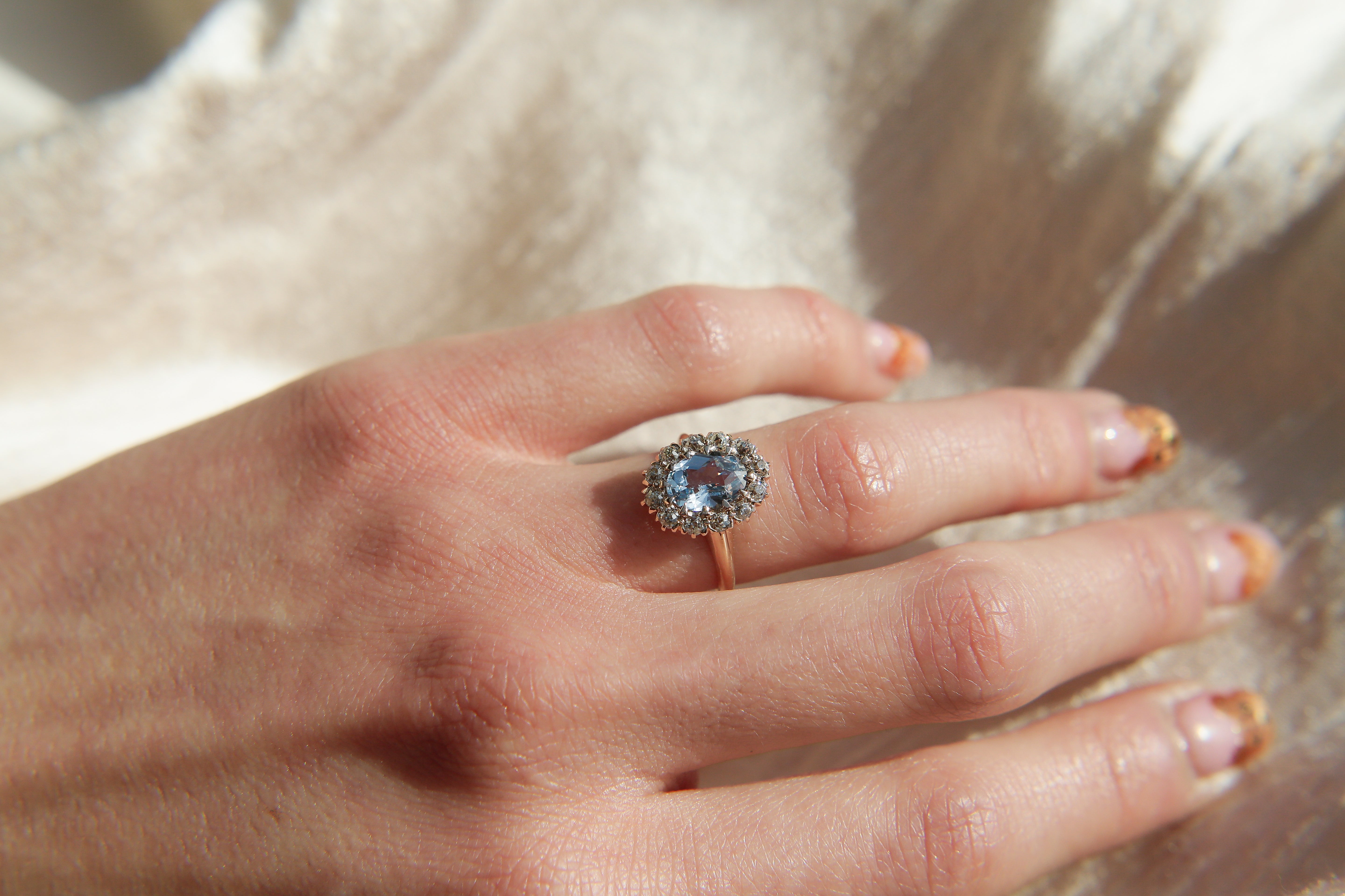 Antique Halo Sapphire Engagement Ring | sz 4.25