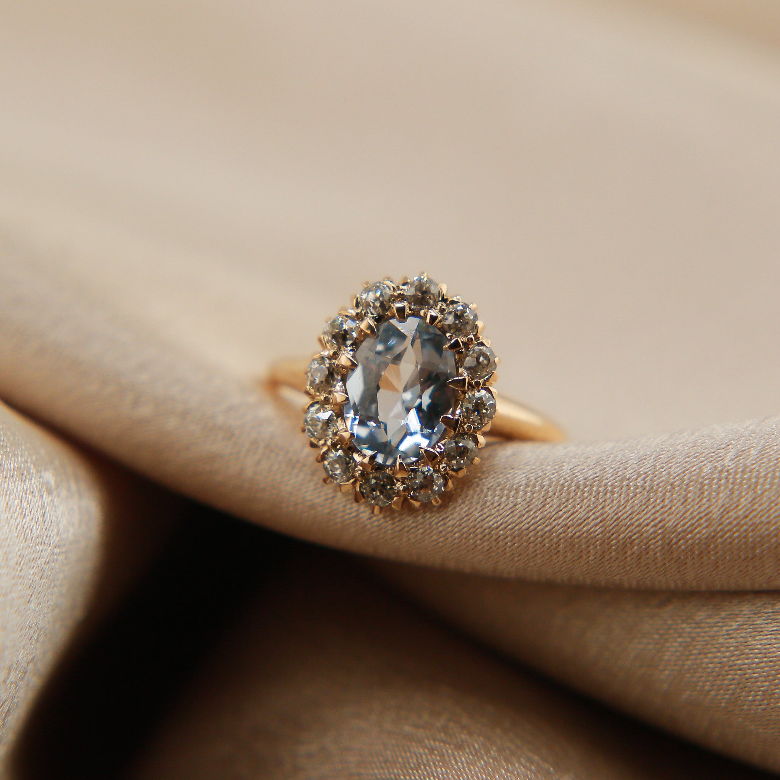 Antique Halo Sapphire Engagement Ring | sz 4.25