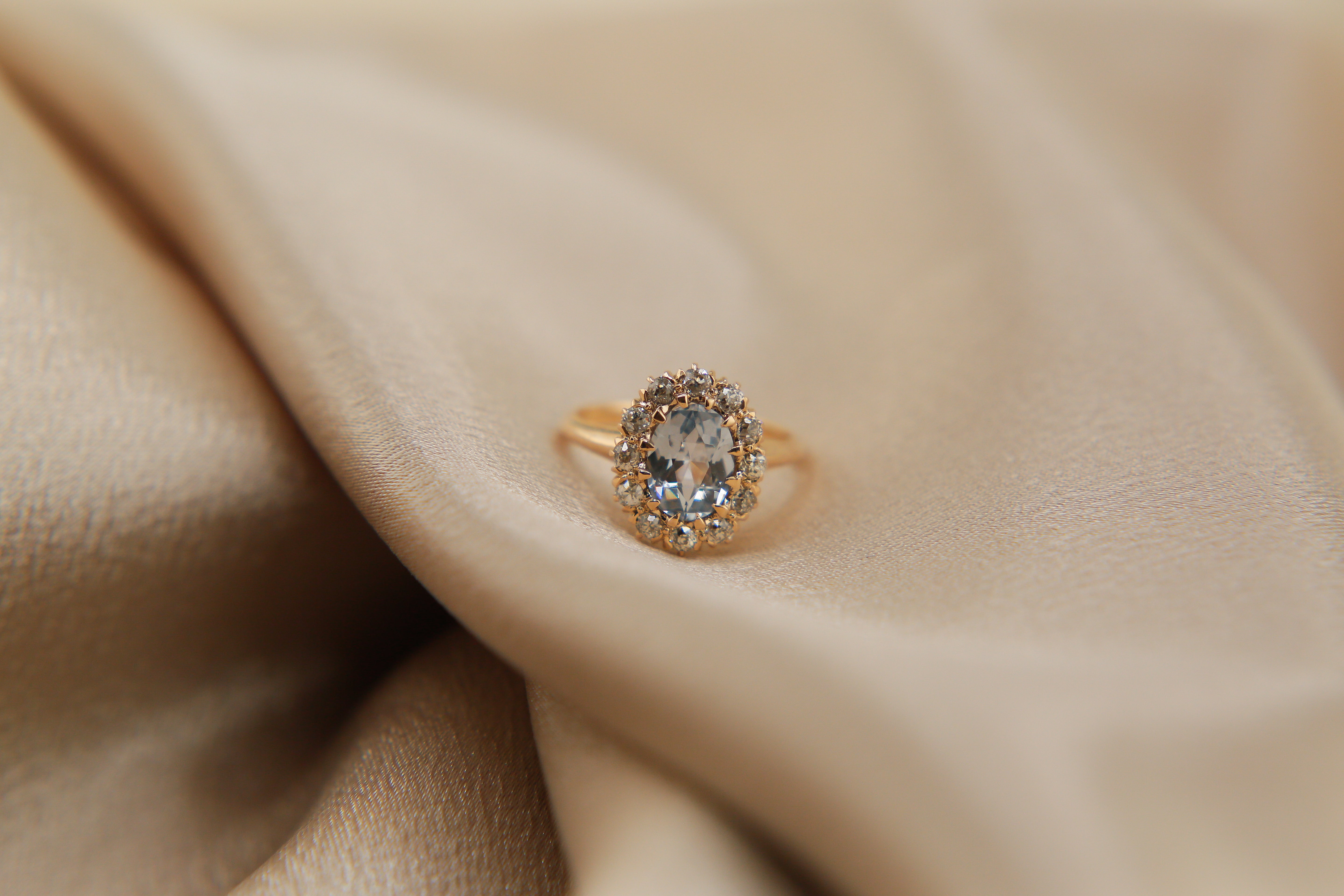 Antique Halo Sapphire Engagement Ring | sz 4.25