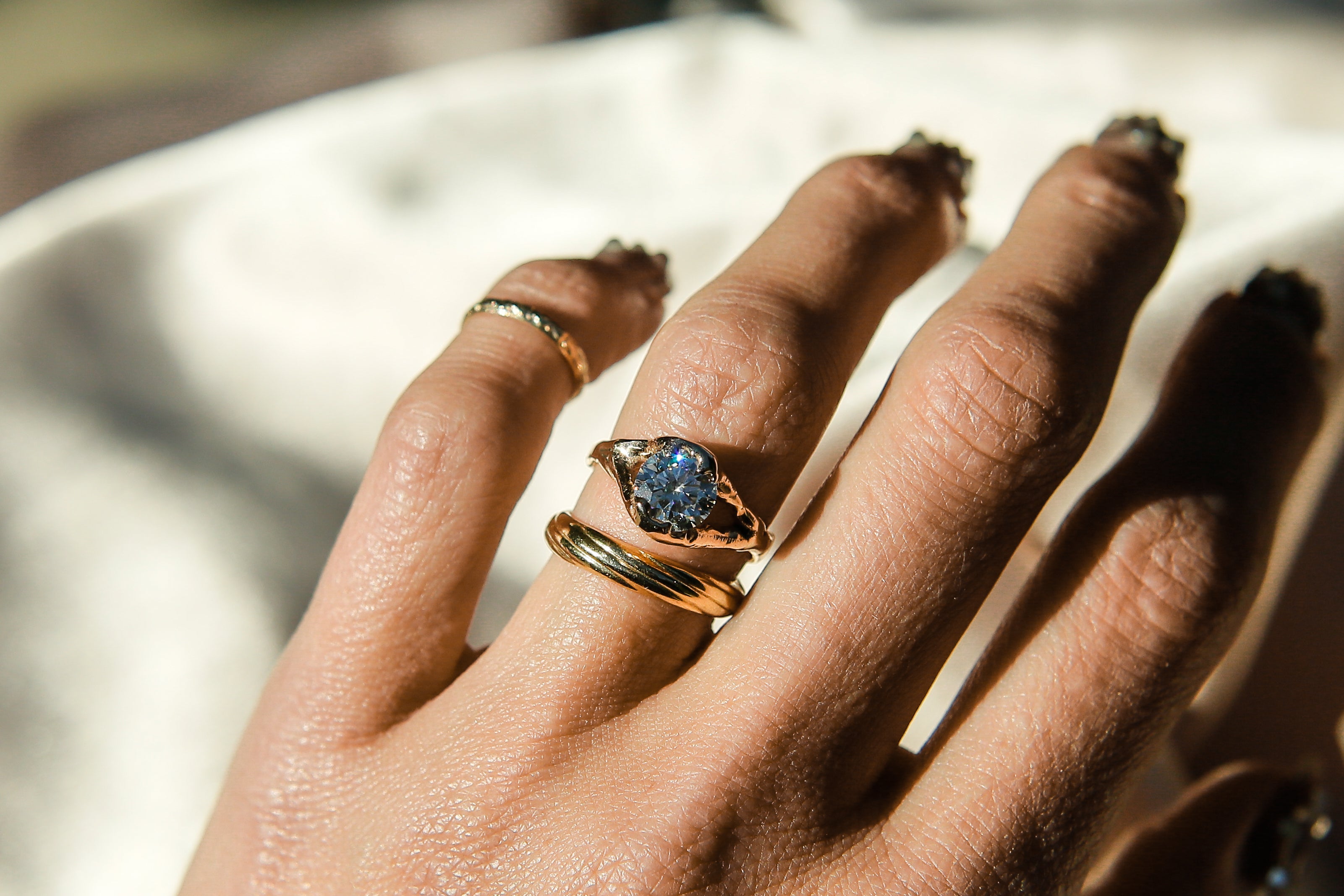 1.5ct Moissanite Freeform LL for Cival| sz 6.5