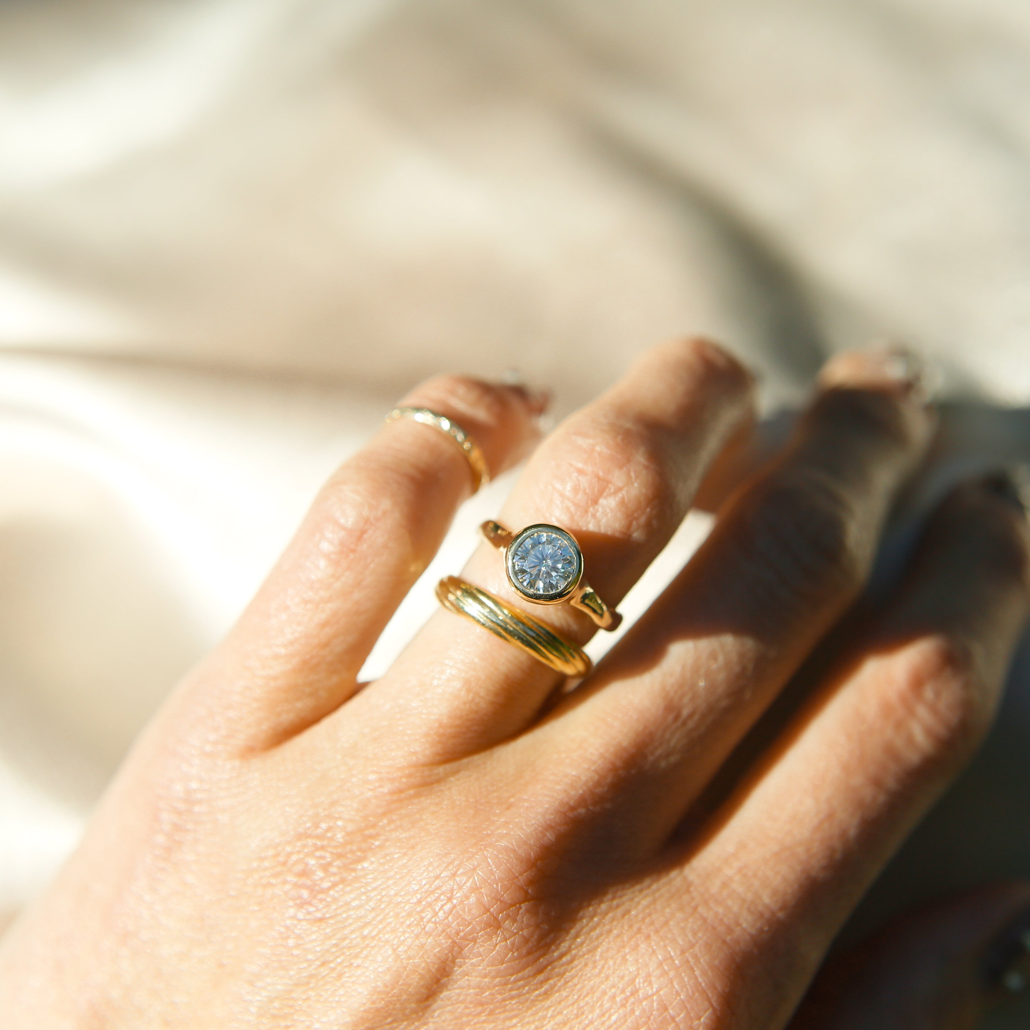 1.5ct Moissanite Bezel Set LL for Cival| sz 6.5