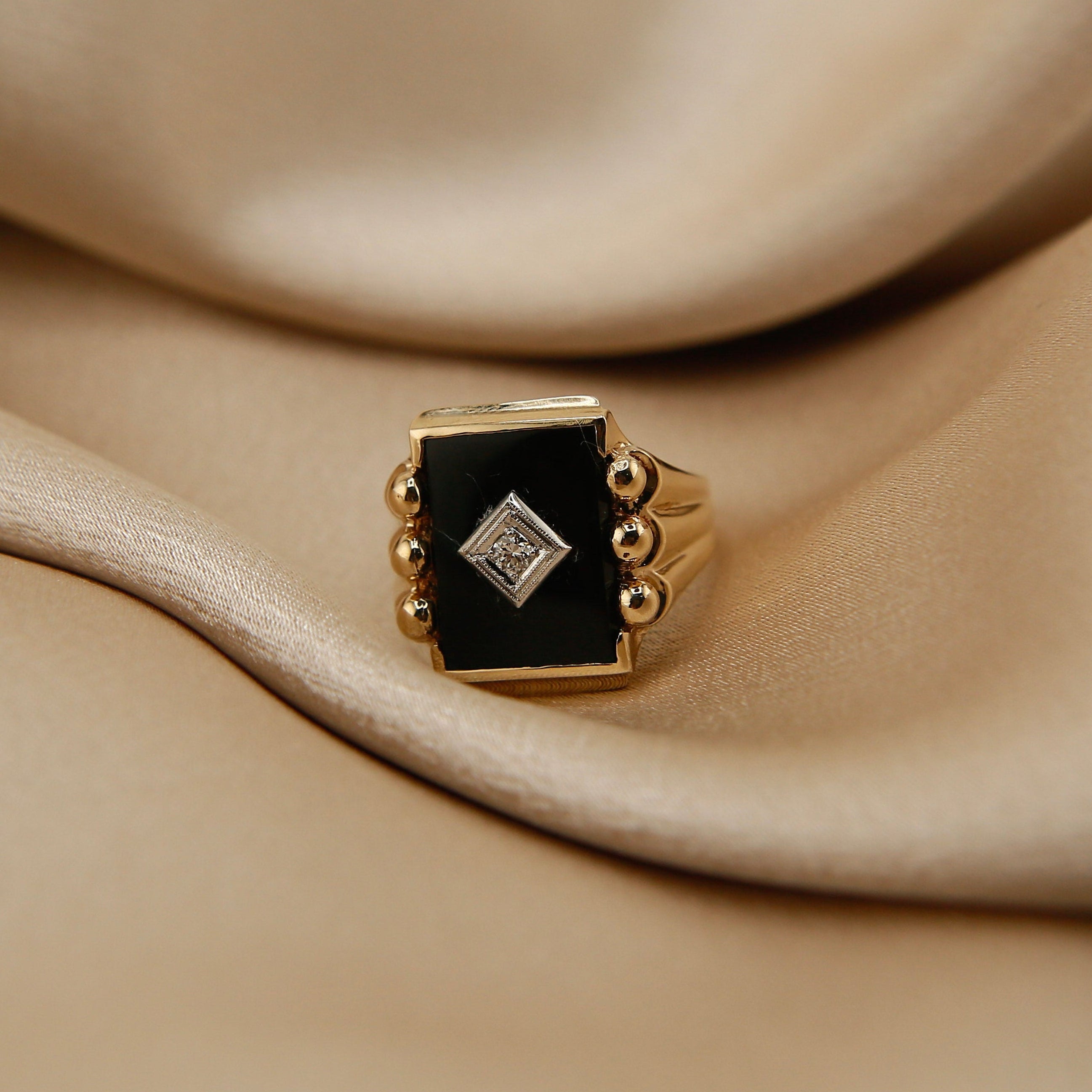 Onyx + Diamond ring | sz 10