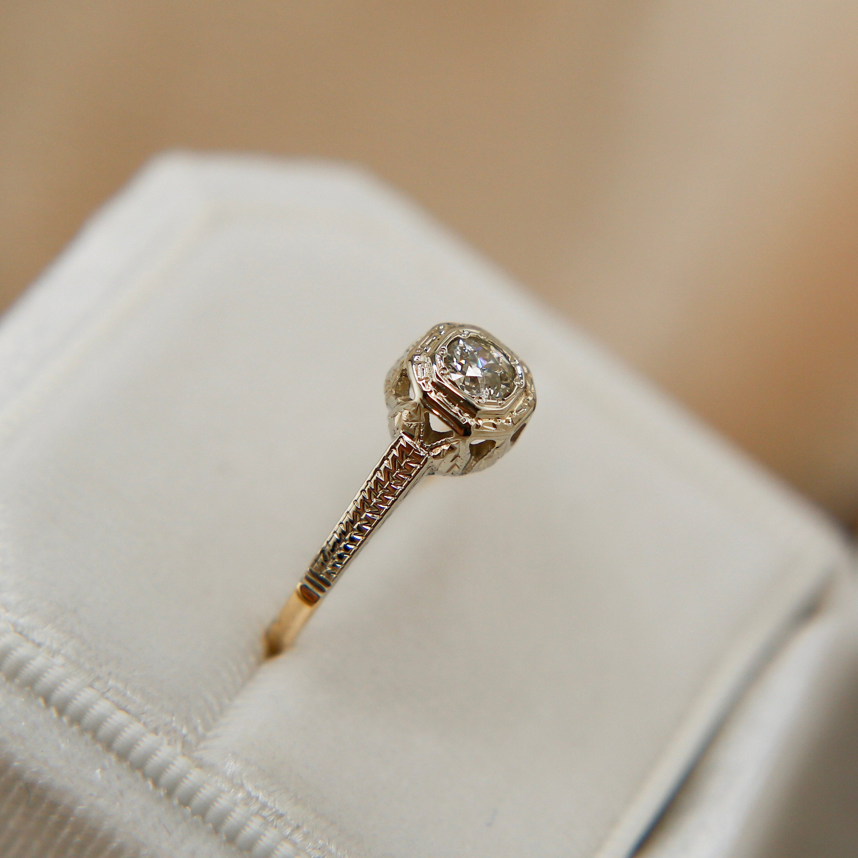 0.3ct Old Euro Cut Diamond Two Tone Engagement Ring | sz 6.75