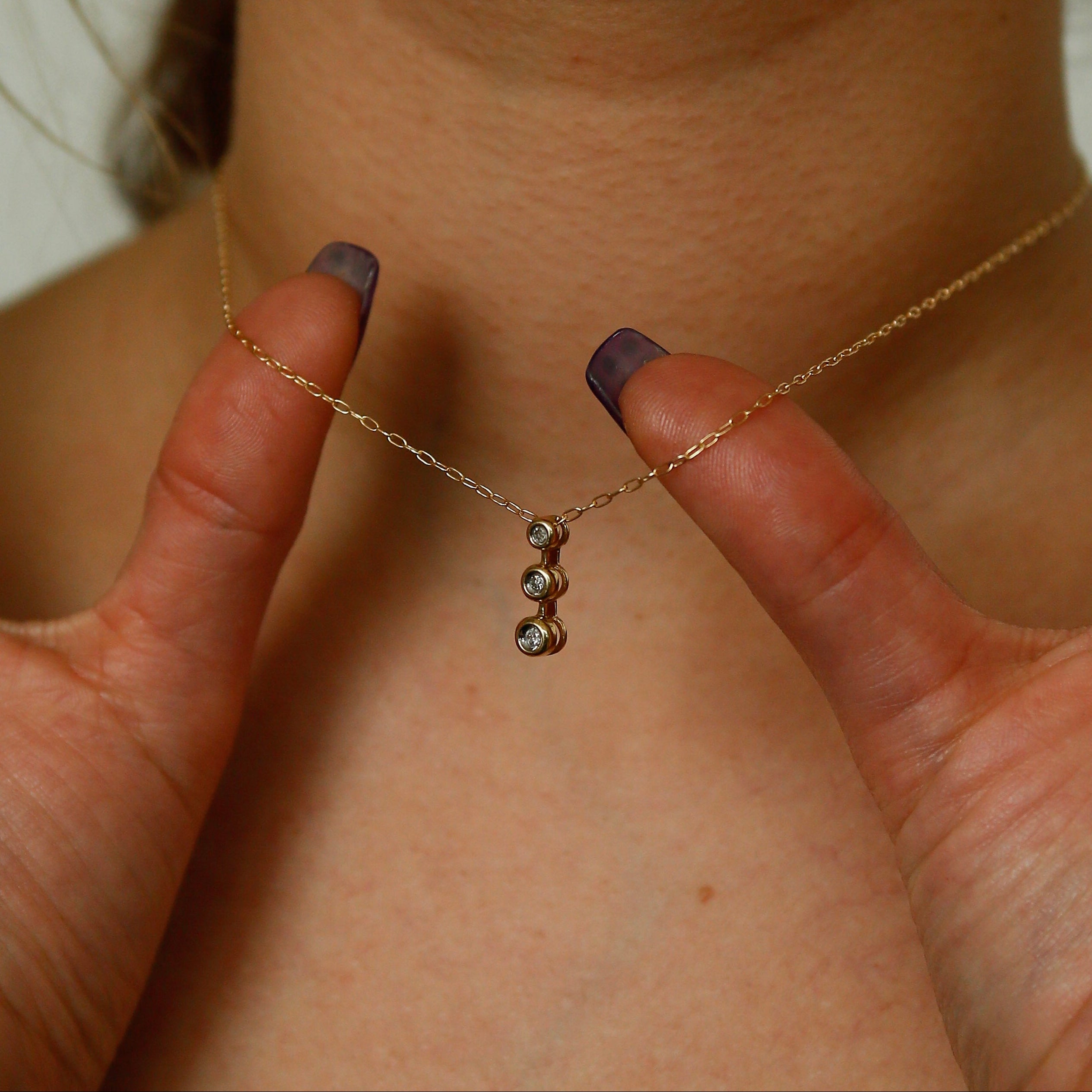 14k Stacked Diamond Drop Pendant | Necklace Charm