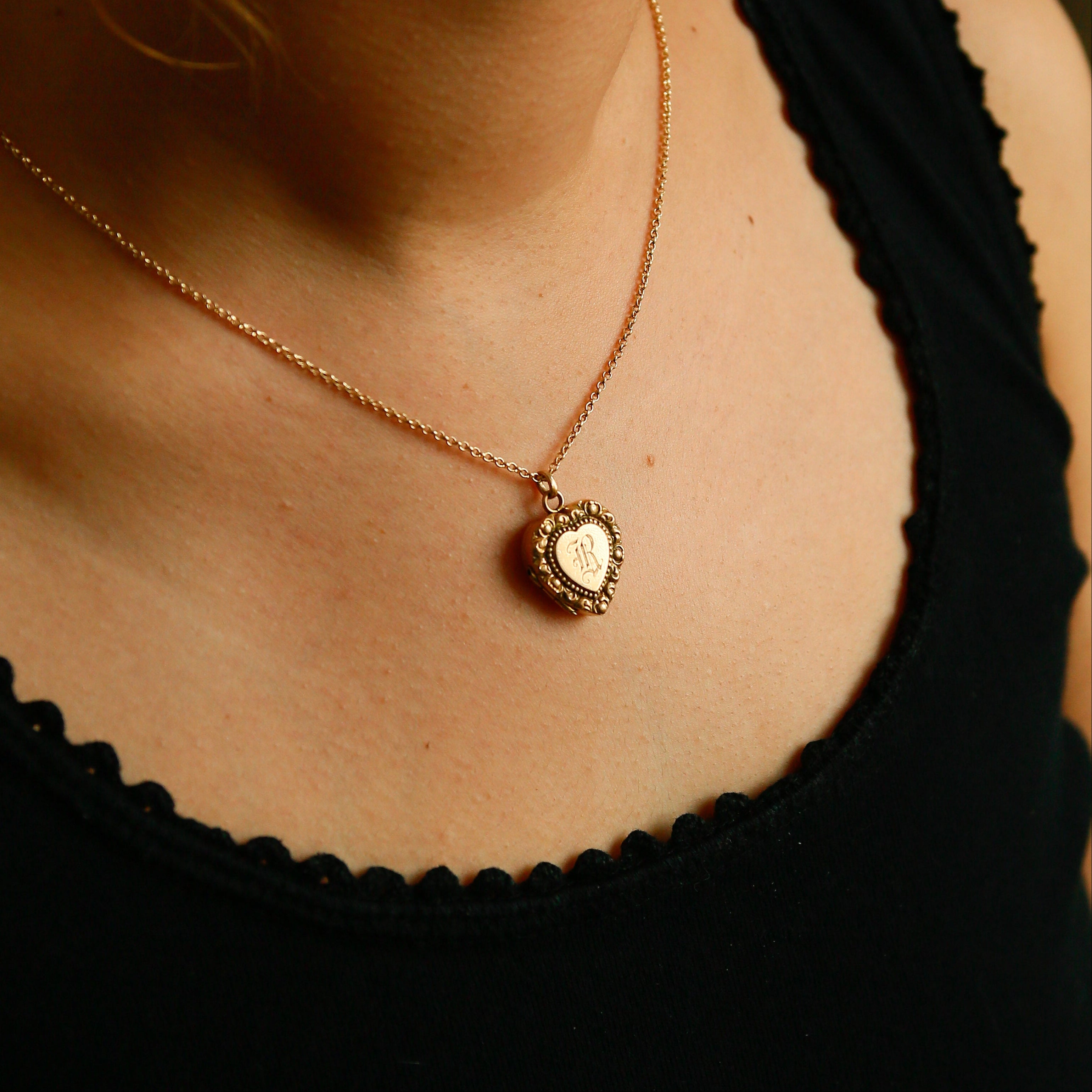 Engraved "R" Heart Locket | Necklace Charm