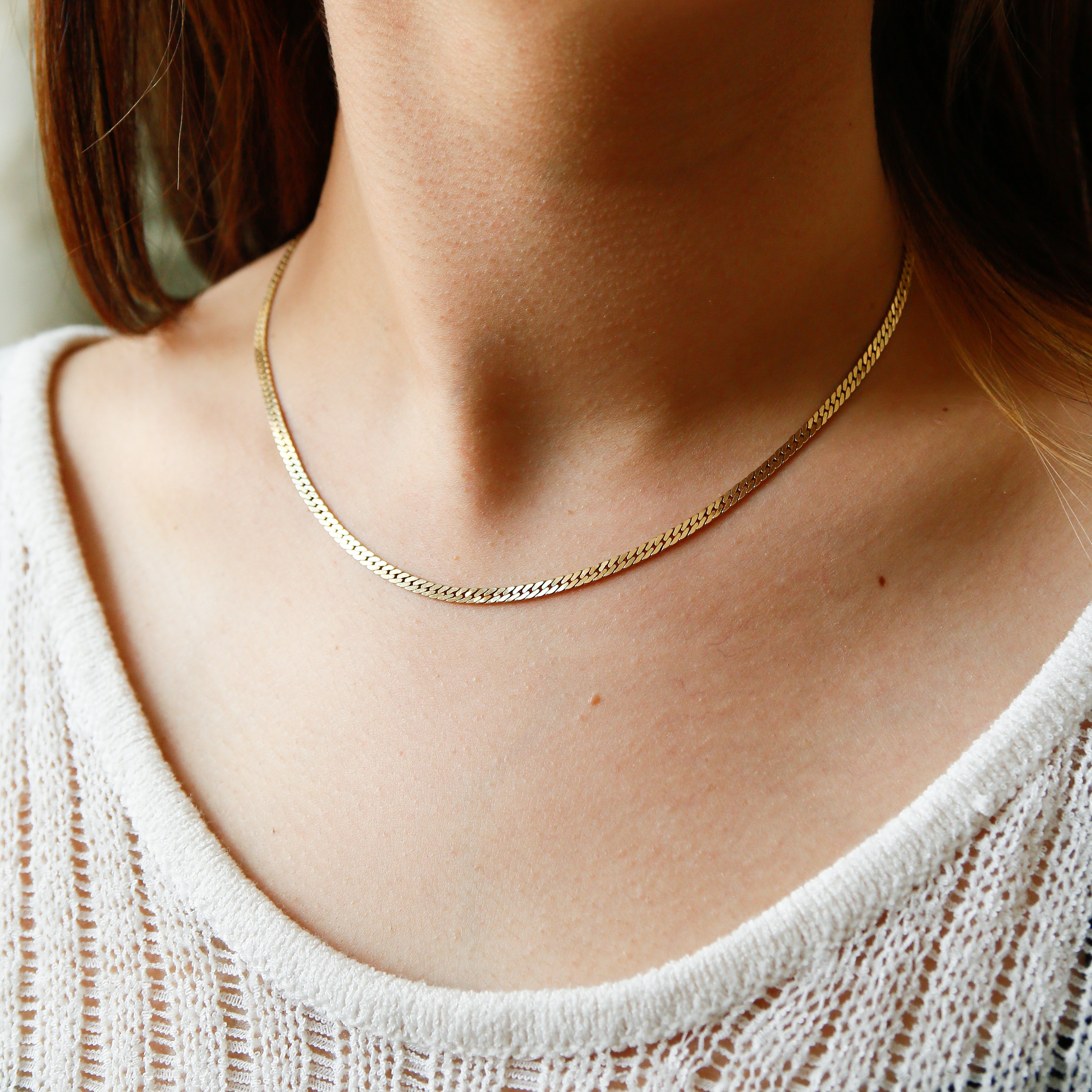 Vintage 14k Barrel Clasp Flat Snake Cuban Chain | Necklace