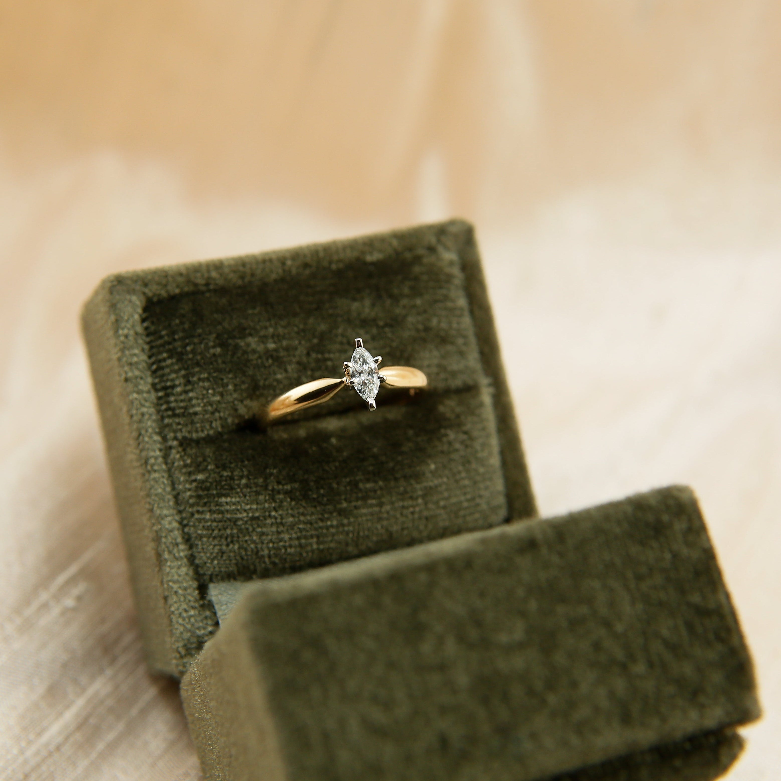 Timeless 14k Vintage Marquise Solitaire Engagement Ring | sz 6.5