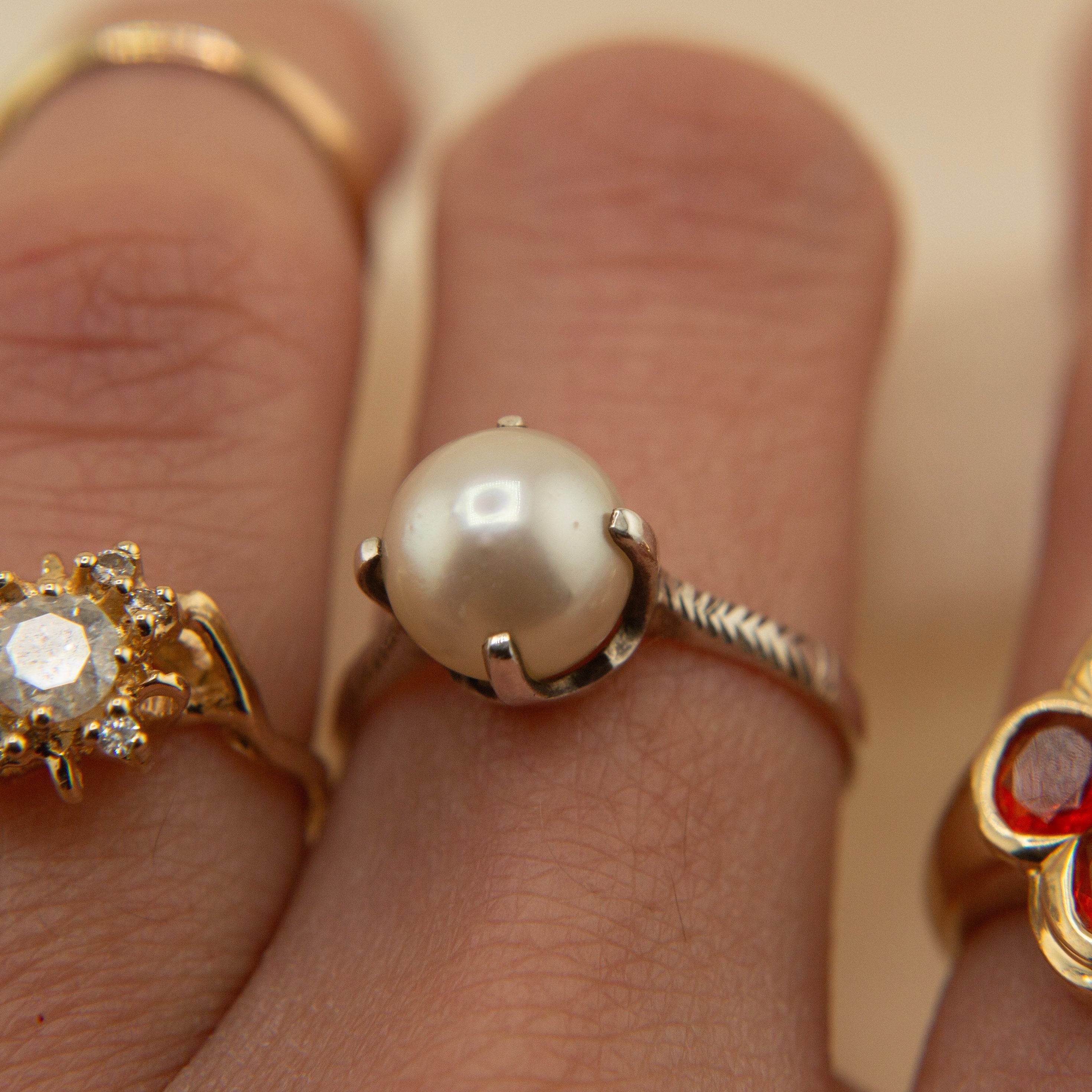 Vintage Sterling Pearl Ring | sz 6.5