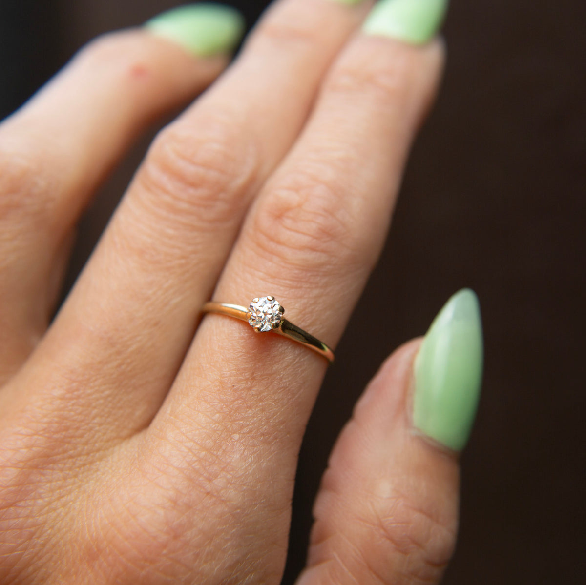 Victorian 14k Natural Old Miners Cut Diamond Solitaire | sz 8