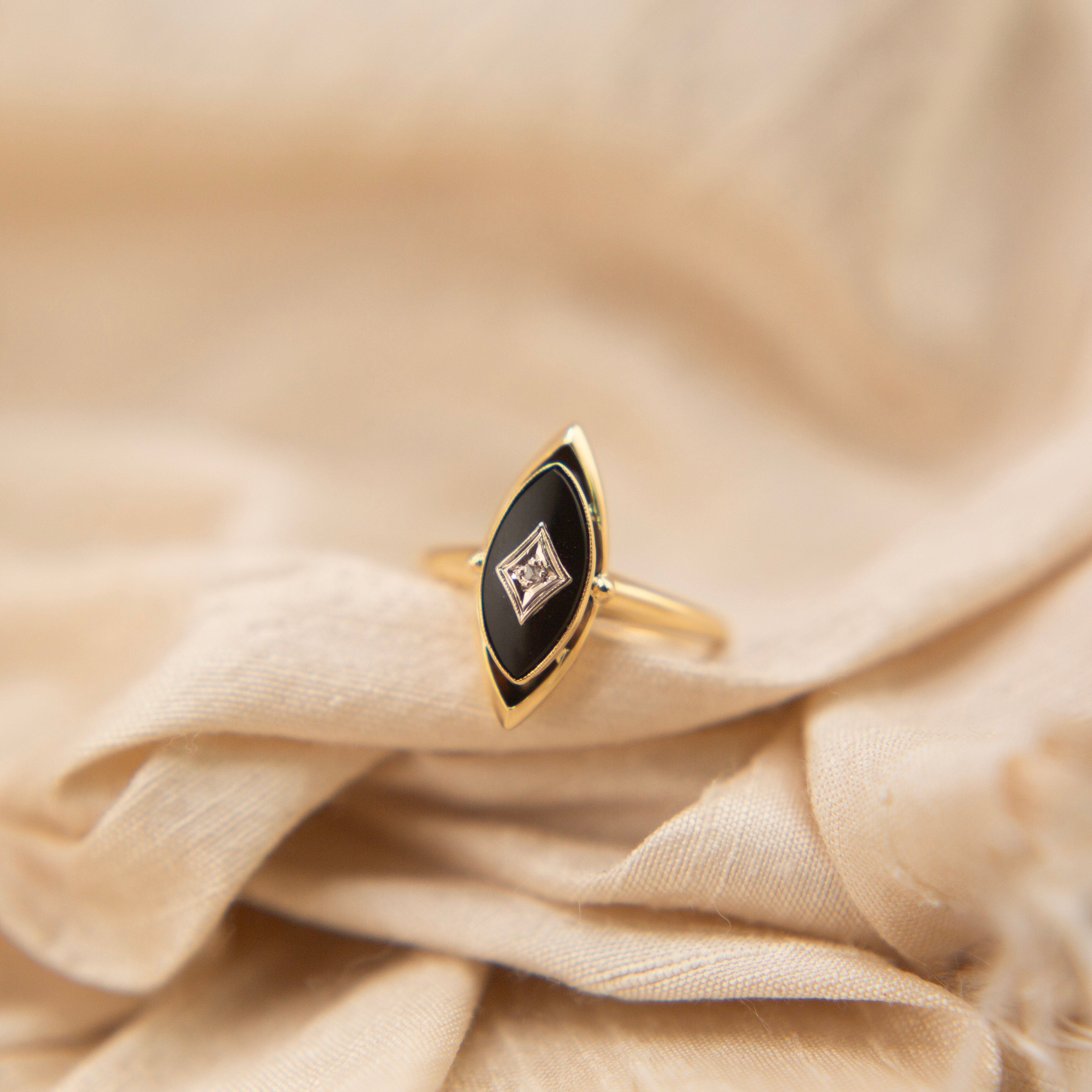 10k marquise onyx + diamond ring | sz 5.75