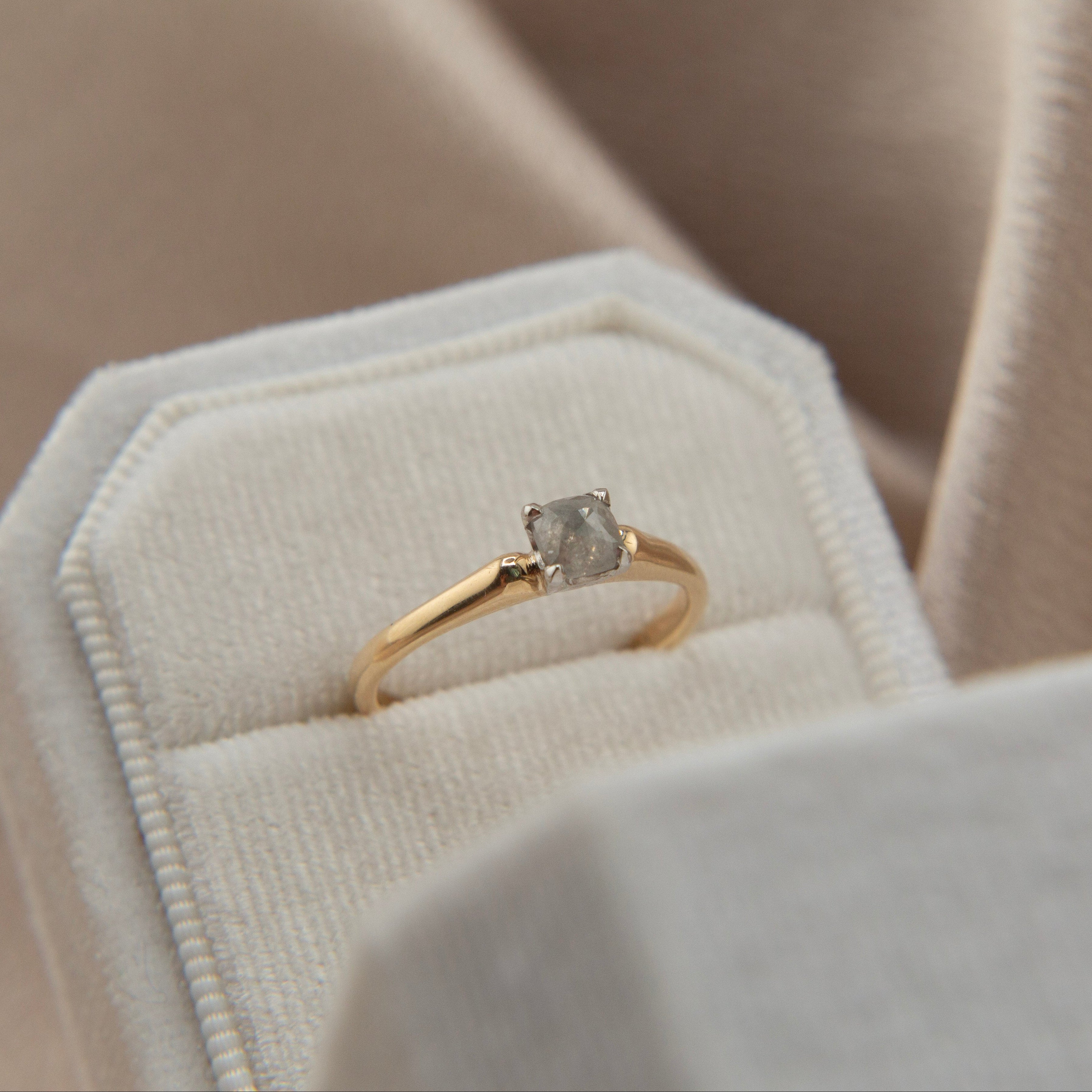 14k two tone 4 prong solitaire w rose cut s&p dia | sz 6.25
