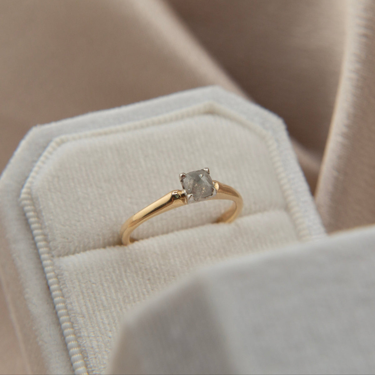 14k two tone 4 prong solitaire w rose cut s&p dia | sz 6.25