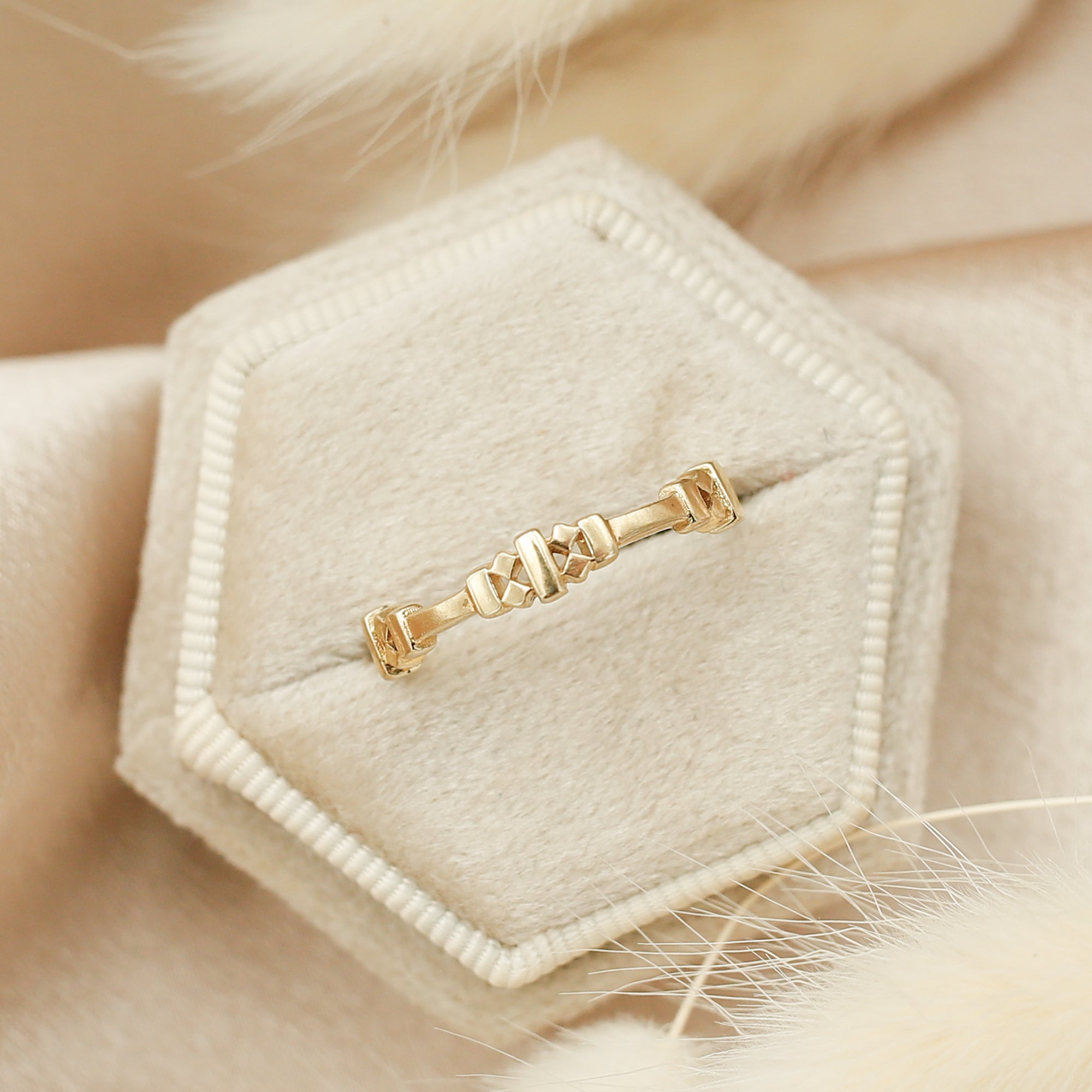 aura stacking ring close up, cast in brass and sterling silver, designed in house at Cival Collective Milwaukee, WI