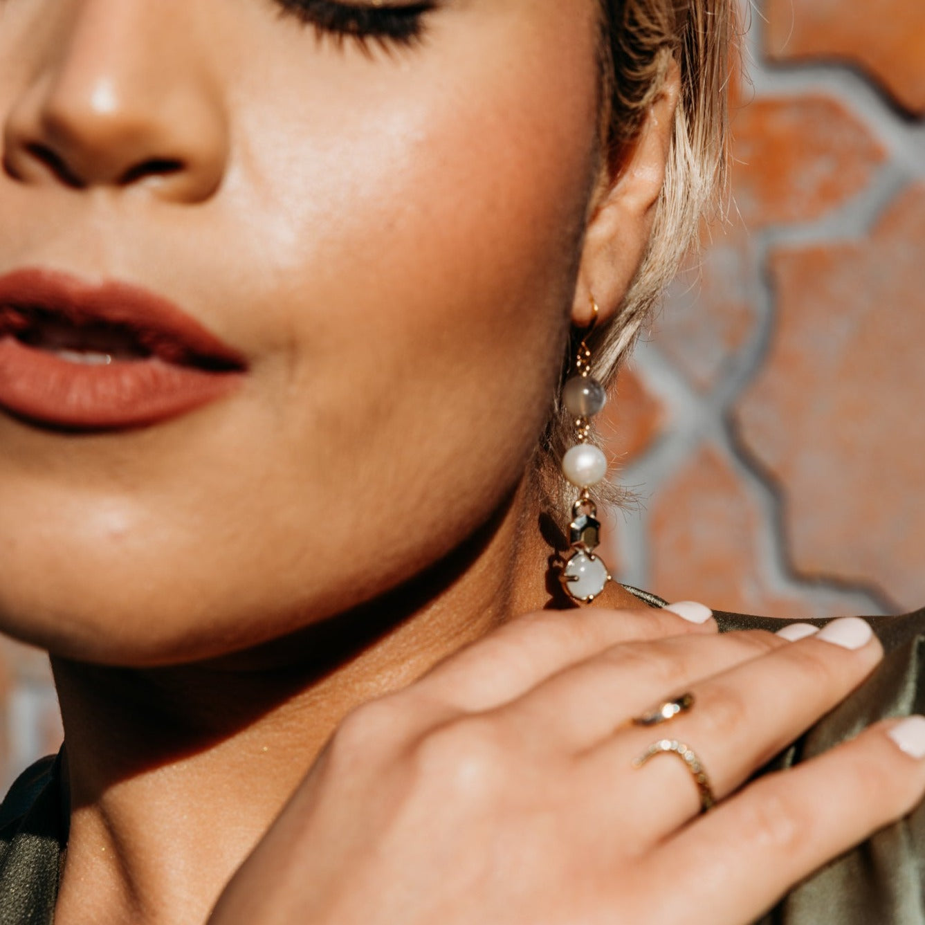 Perfect bridal, wedding party pearl and moonstone geometric design by cival collective