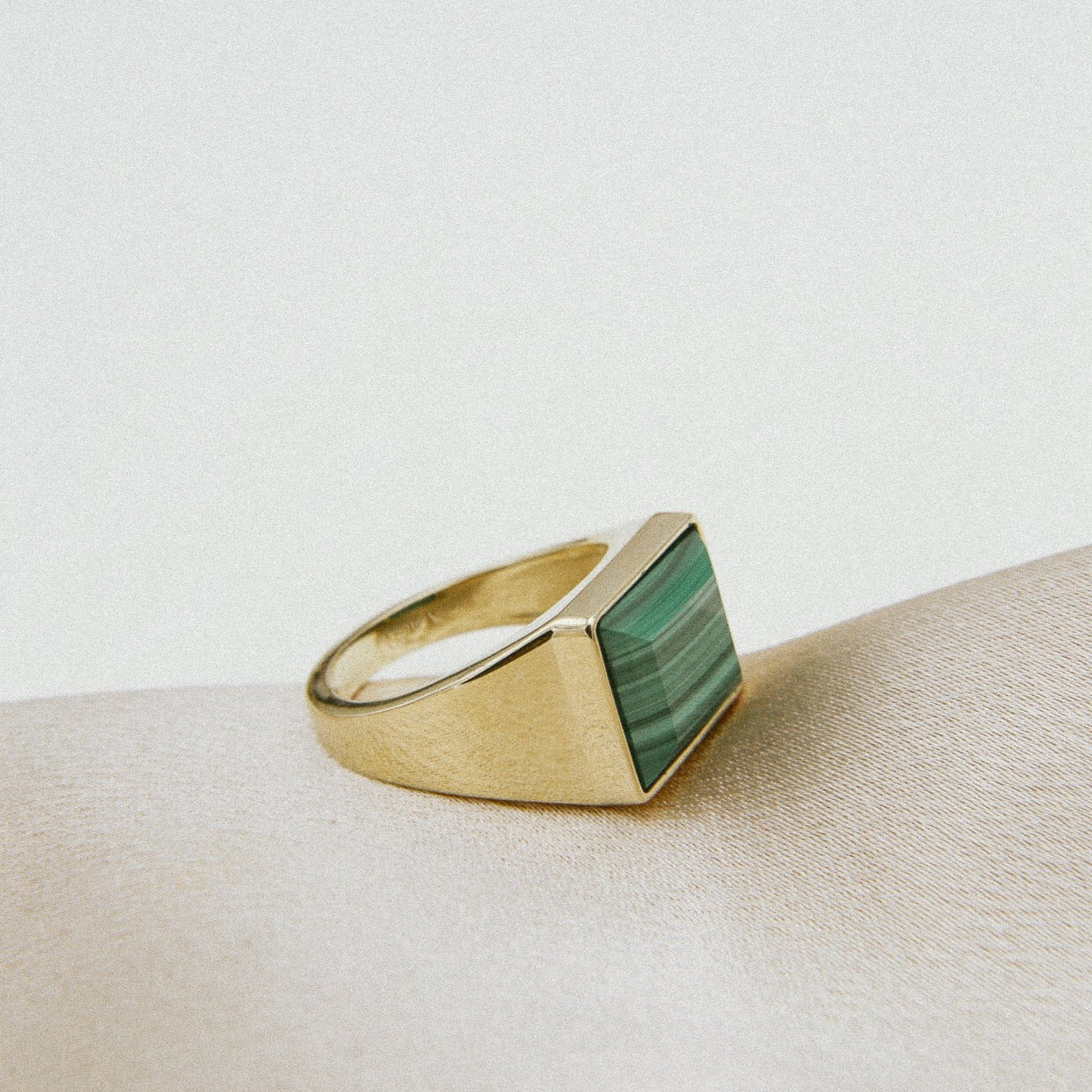 side view of Velma ring with malachite set stone