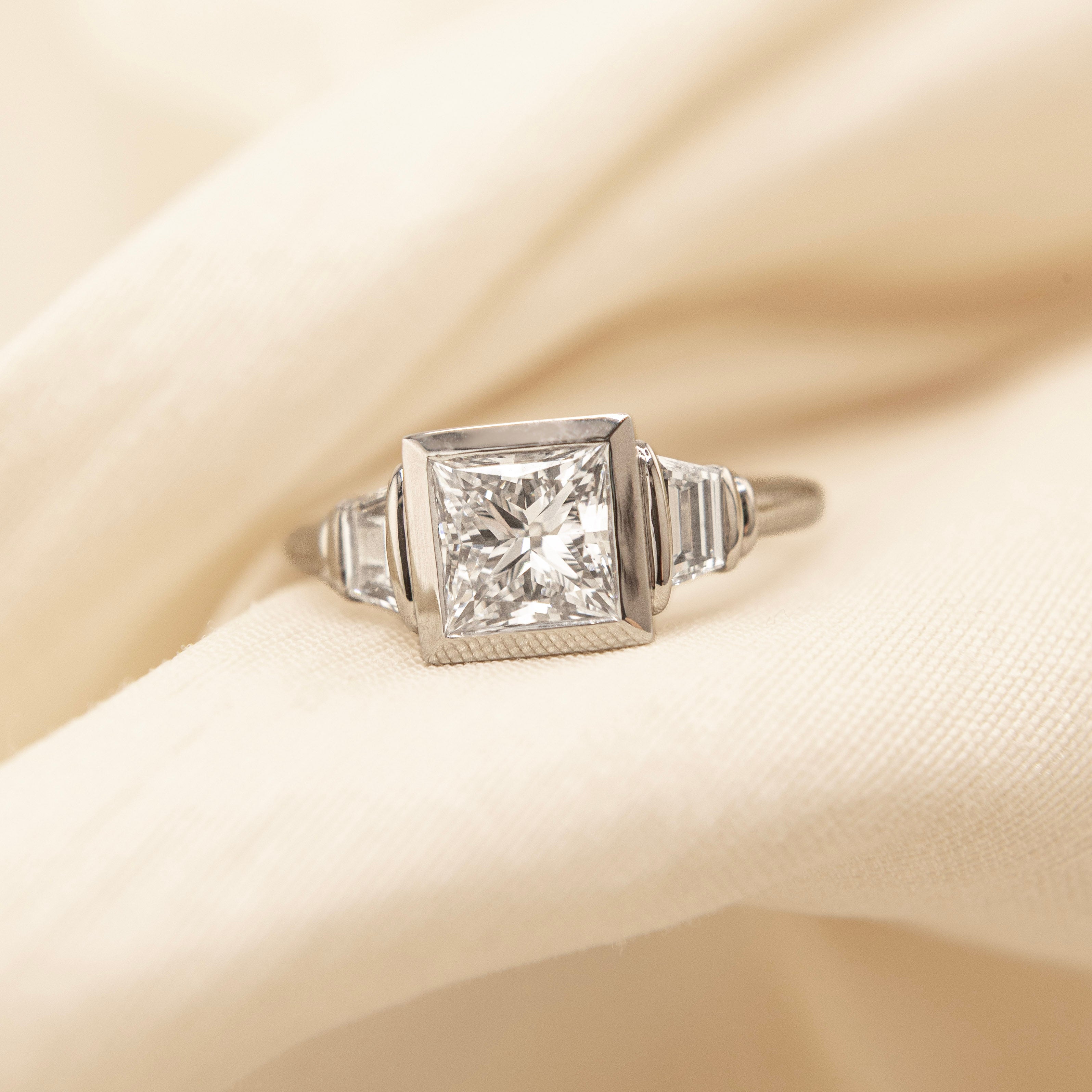 Platinum Gia Ring with 1.8ct Princess Lab Diamond | Sz 6.75
