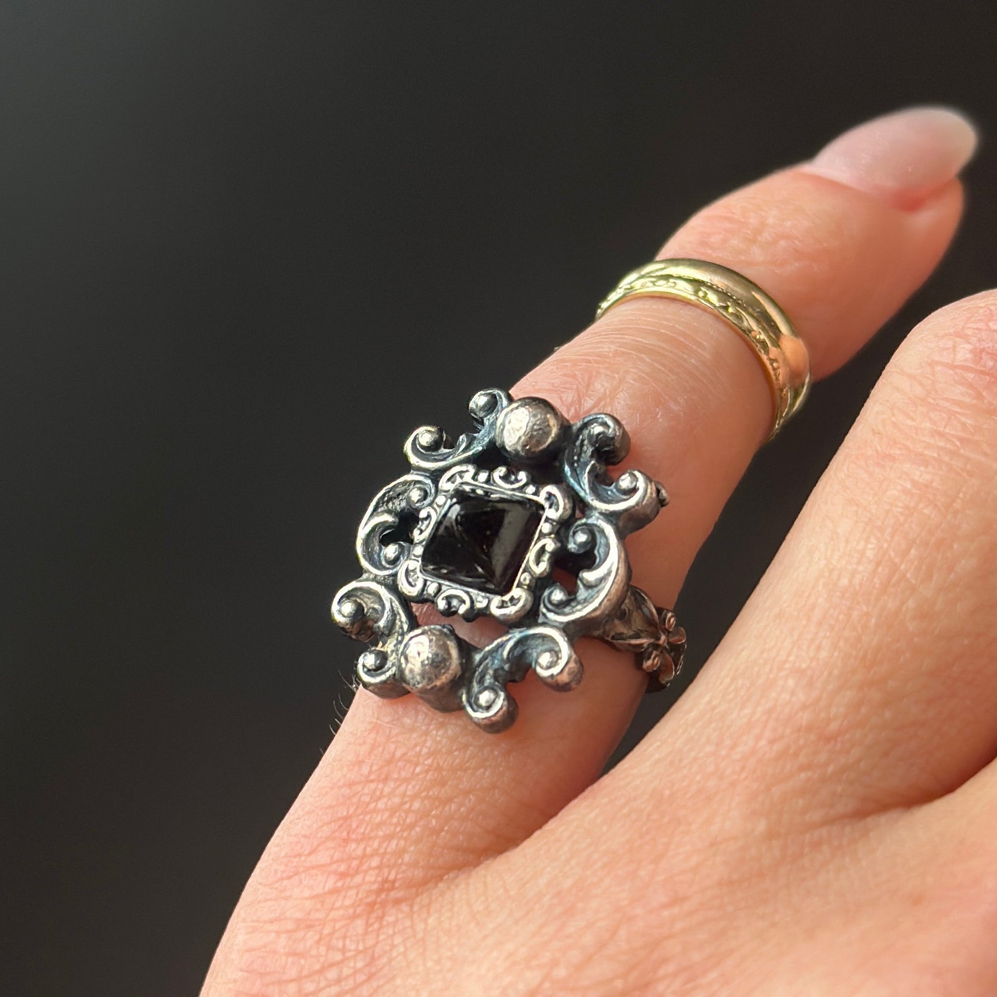 Austrian Silver Garnet Ring | Adjustable