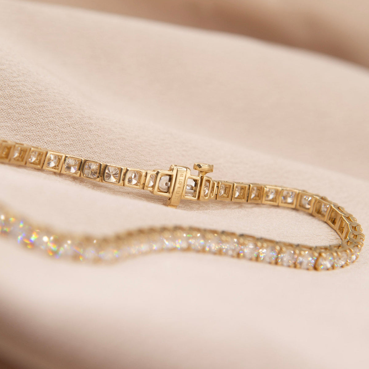 14k yellow gold diamond tennis bracelet tcw 5.13 | 7"
