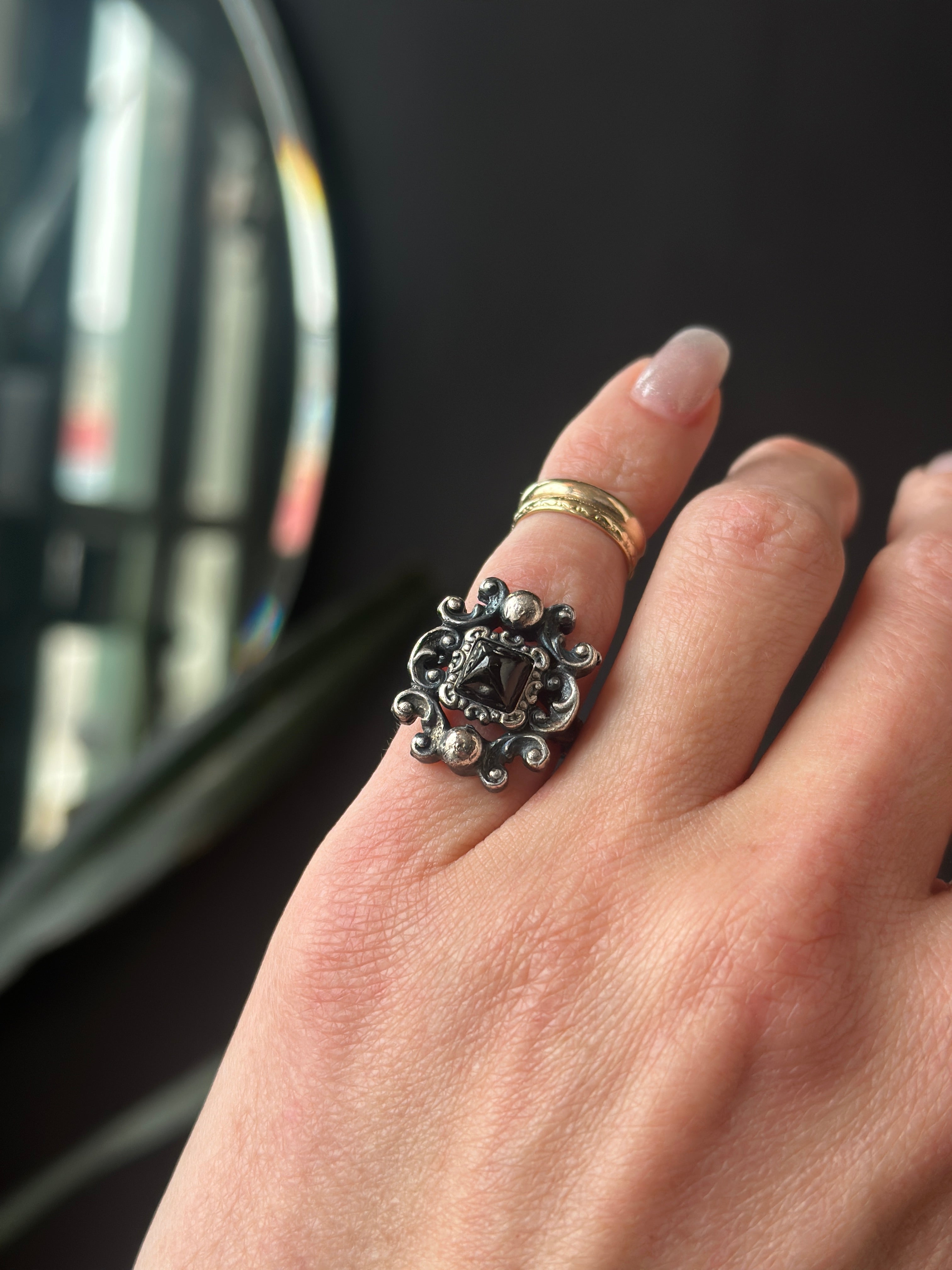 Austrian Silver Garnet Ring | Adjustable