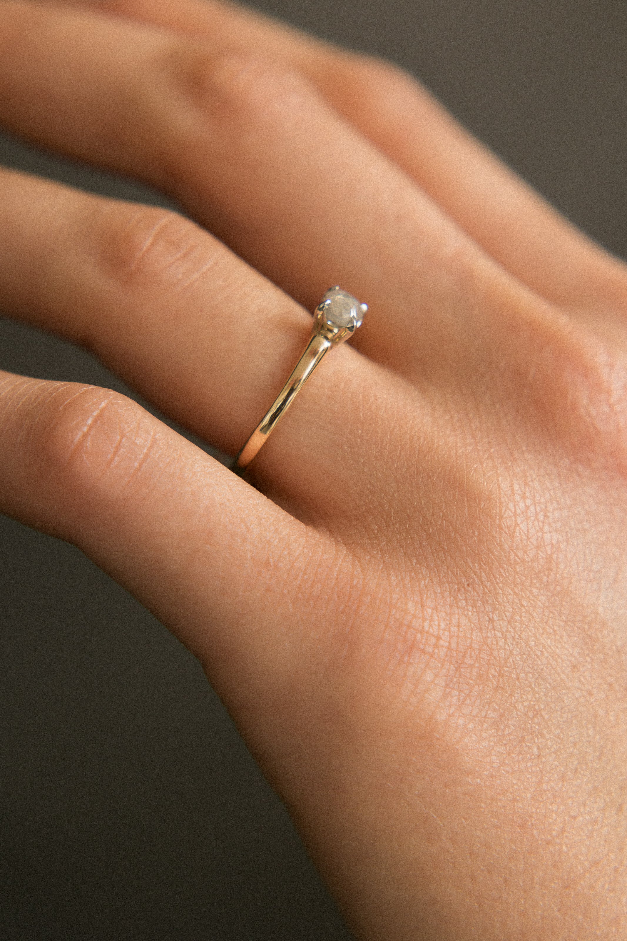 14k two tone 4 prong solitaire w rose cut s&p dia | sz 6.25
