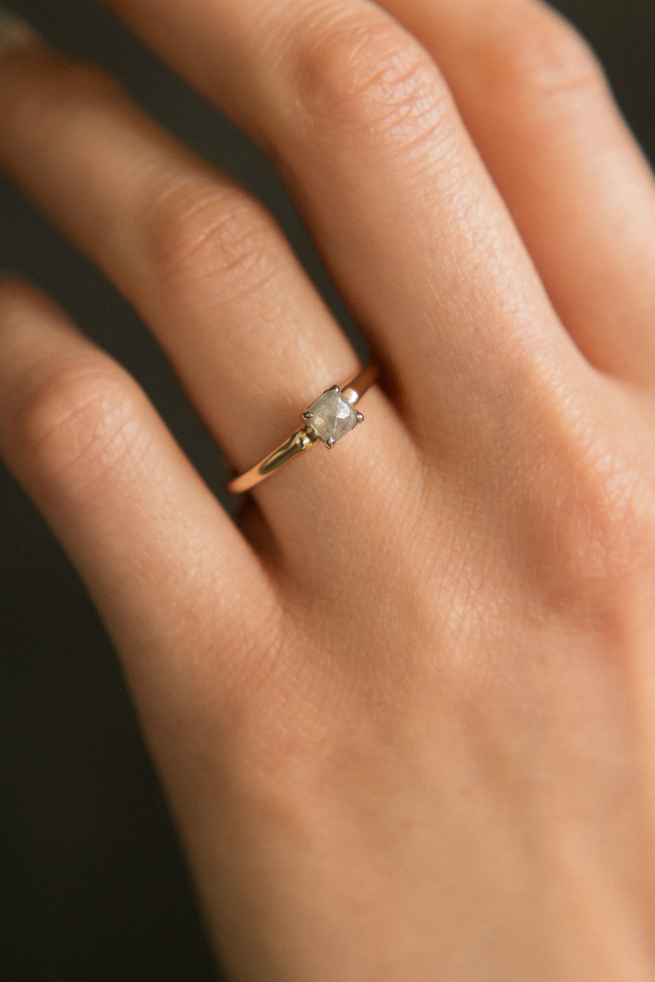 14k two tone 4 prong solitaire w rose cut s&p dia | sz 6.25