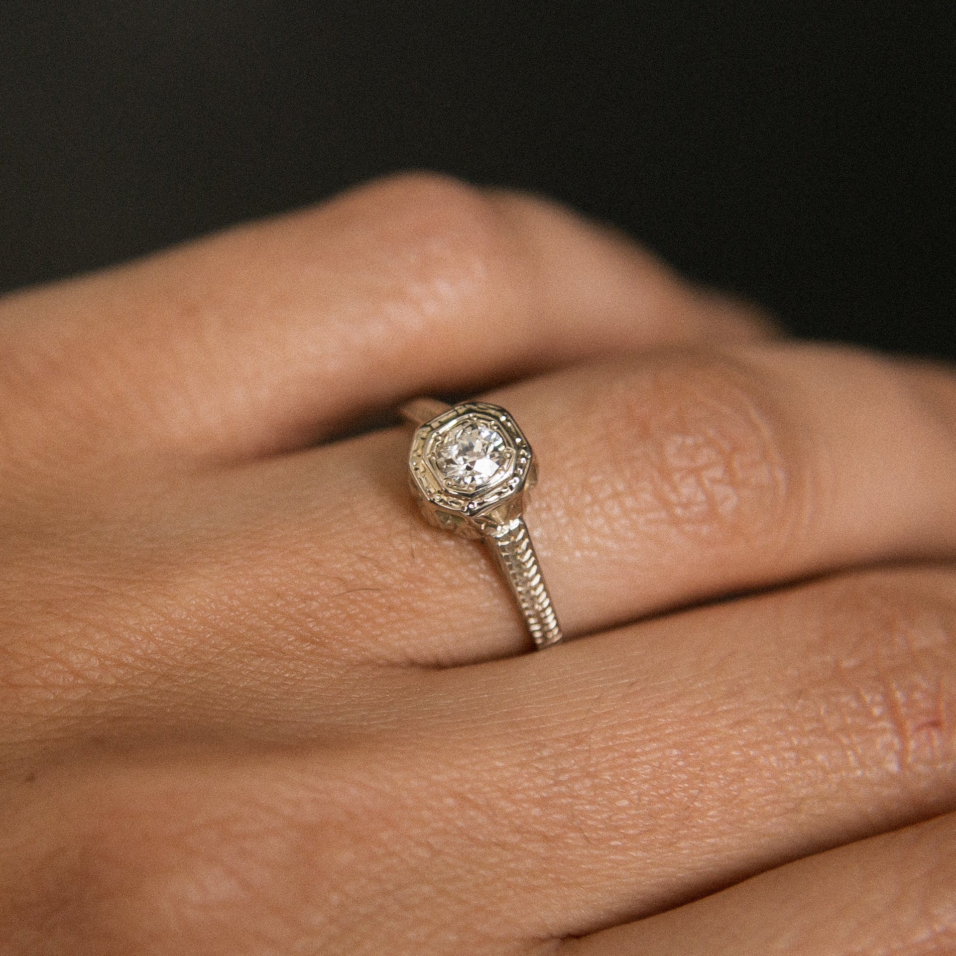 0.3ct Old Euro Cut Diamond Two Tone Engagement Ring | sz 6.75