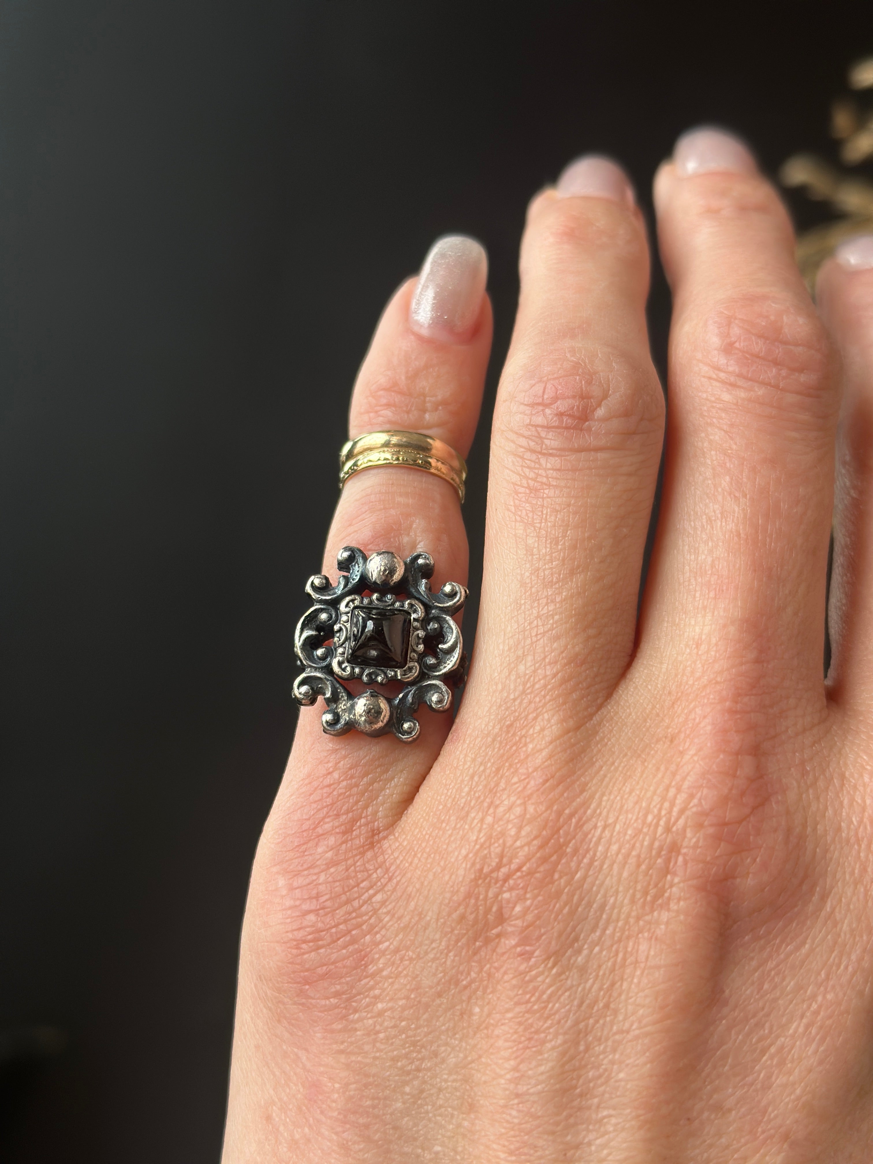 Austrian Silver Garnet Ring | Adjustable