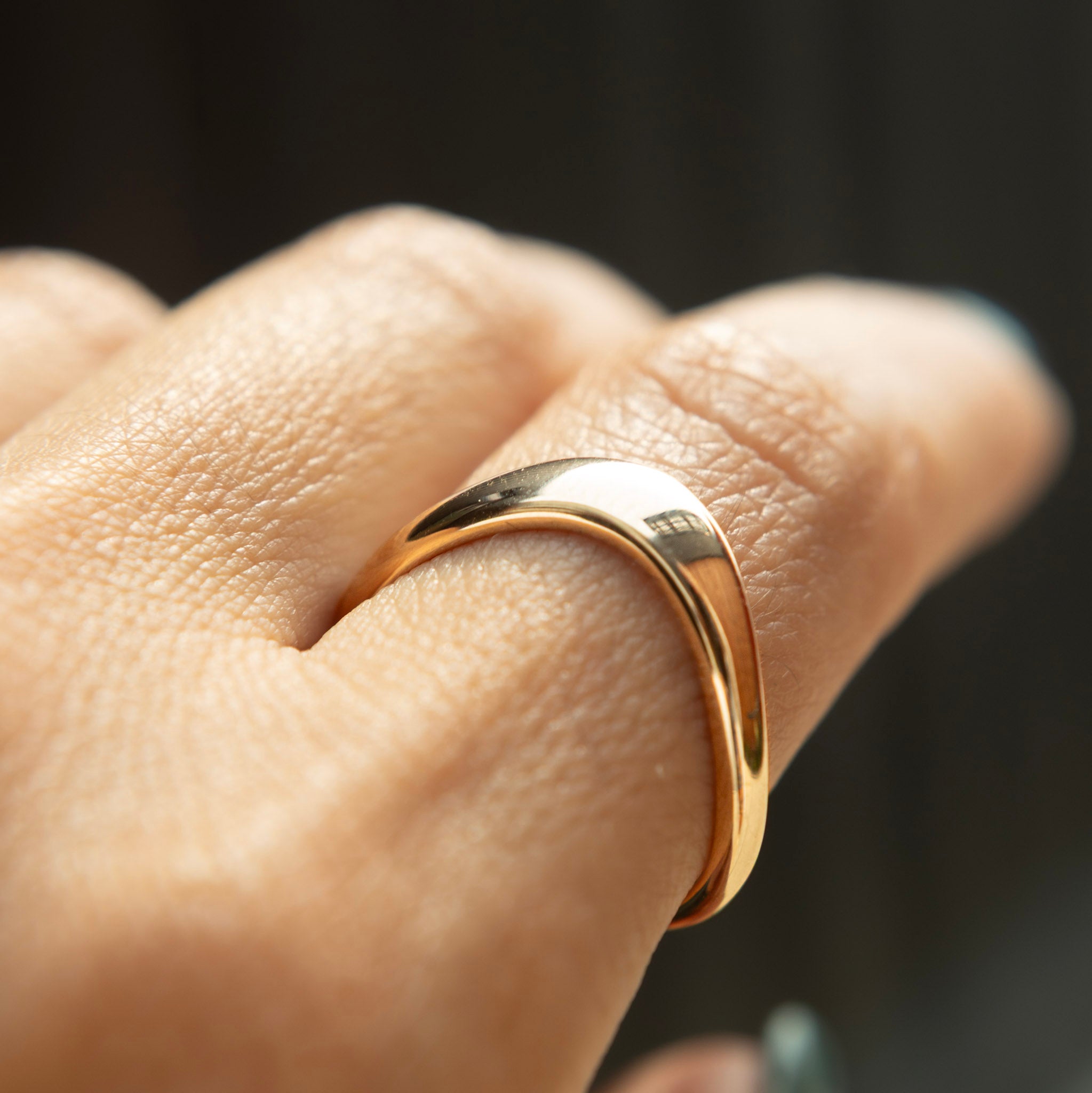 Image of a fine jewelry solid 14k yellow gold contour ring made by Cival Collective Jewelry Studio, Milwaukee, Wisconsin