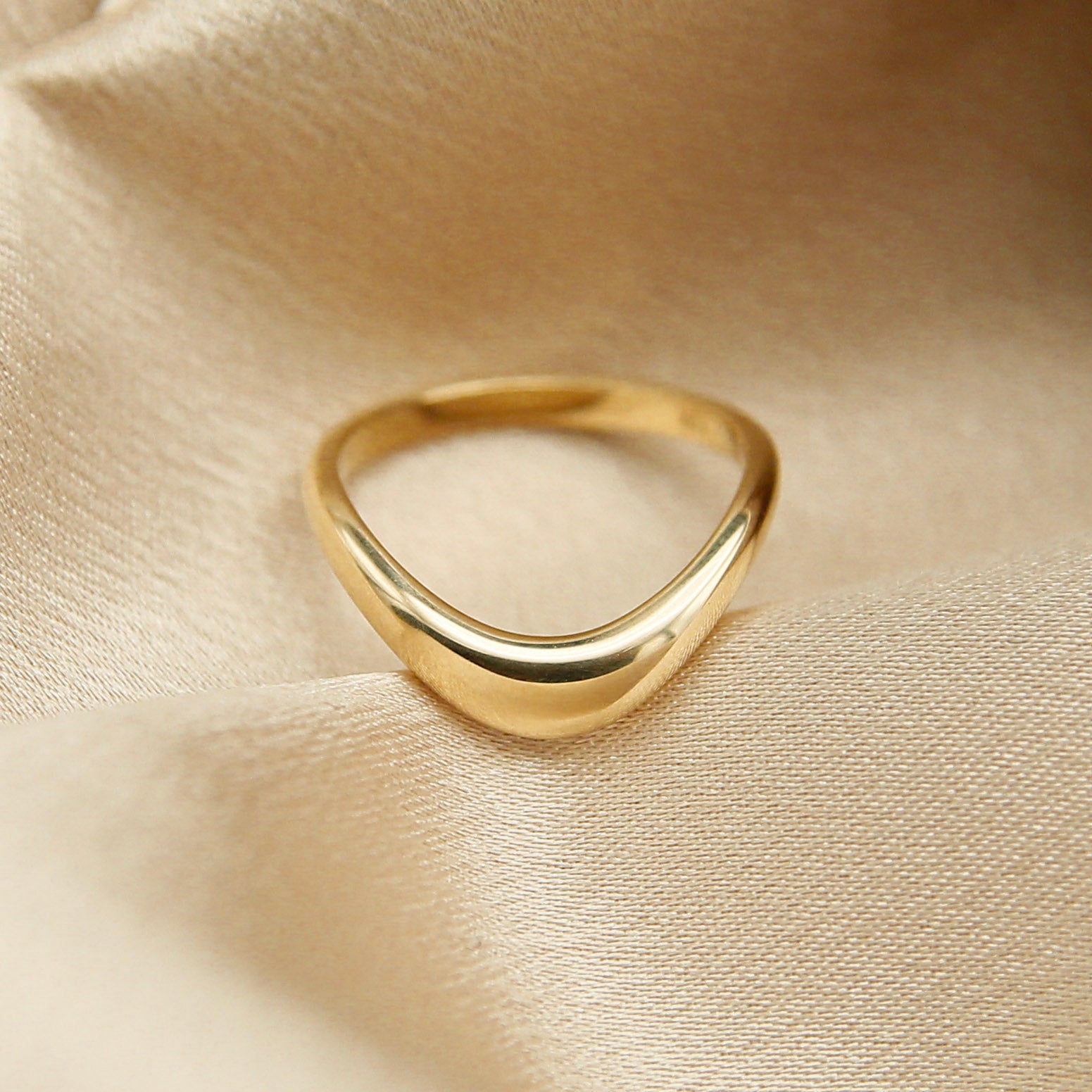 Image of a fine jewelry solid 14k yellow gold contour ring made by Cival Collective Jewelry Studio, Milwaukee, Wisconsin