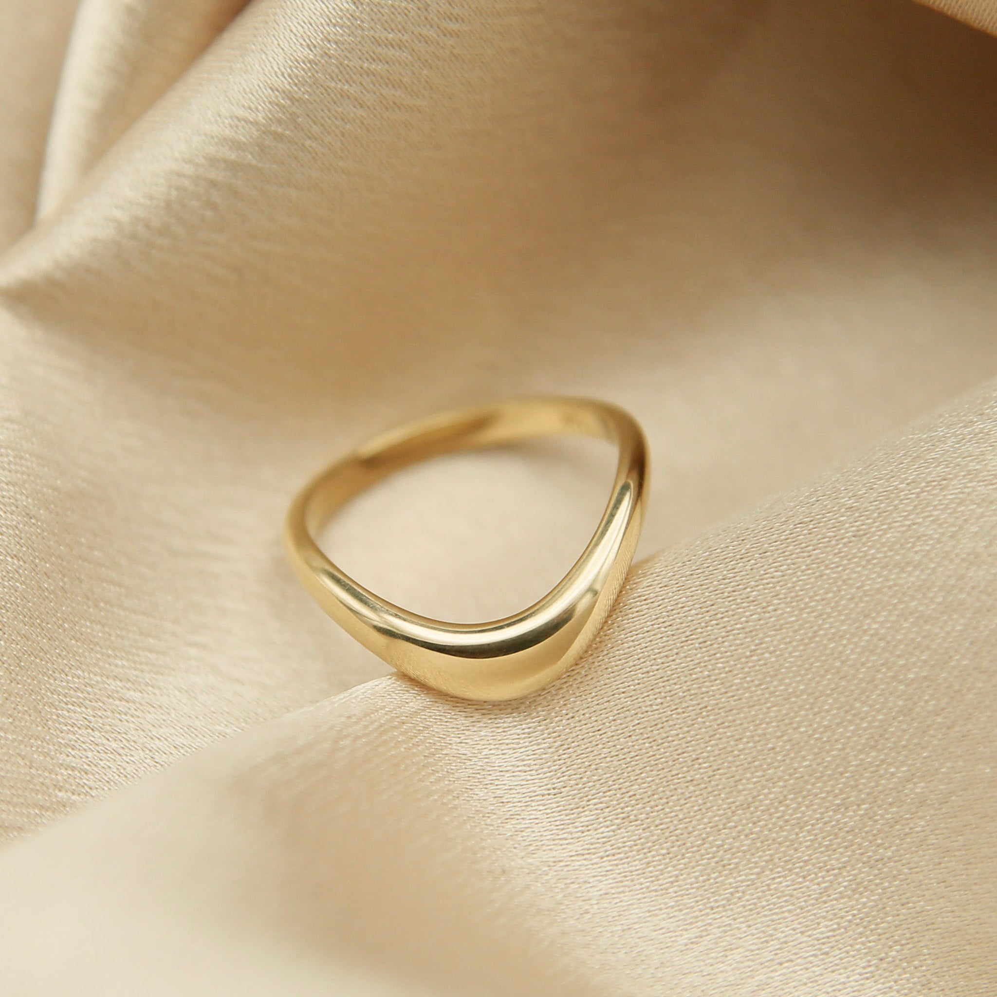 Image of a fine jewelry solid 14k yellow gold contour ring made by Cival Collective Jewelry Studio, Milwaukee, Wisconsin