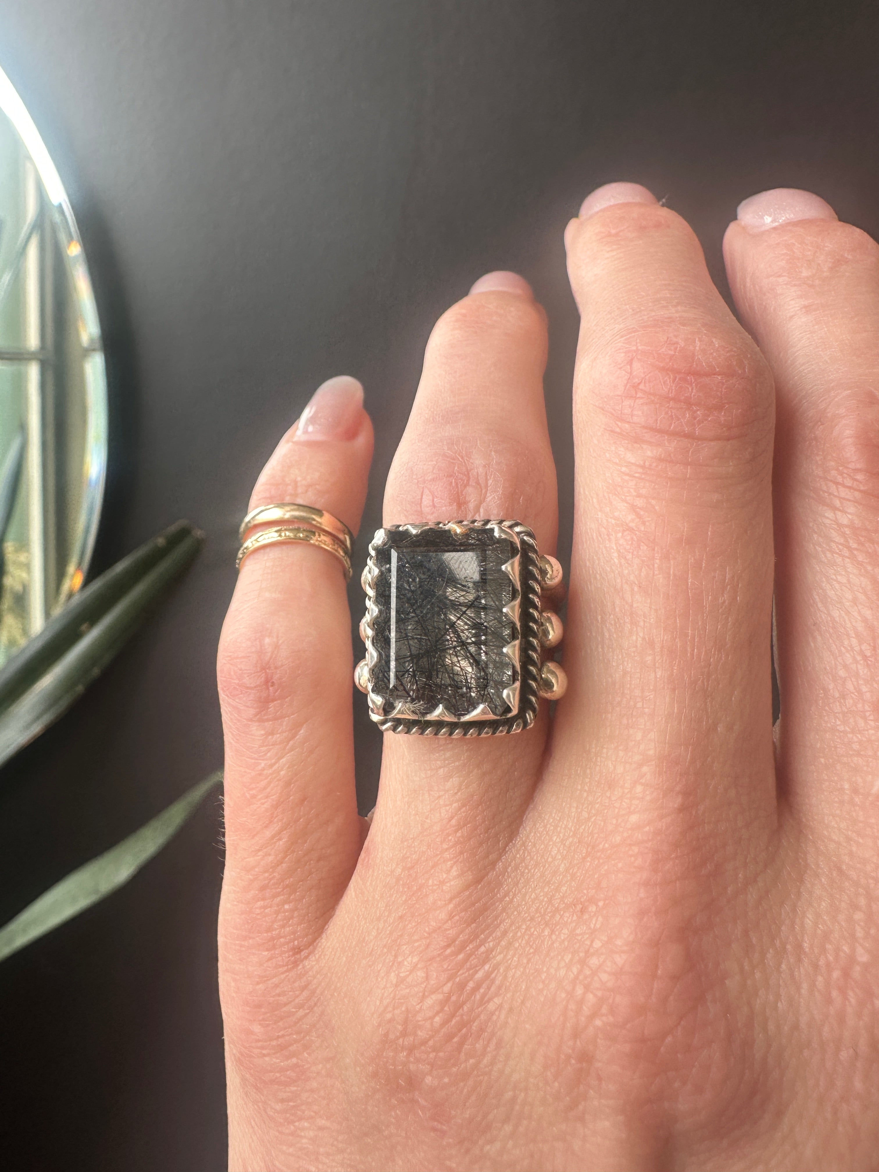 Black Tourmaline in Quartz Ring | 7