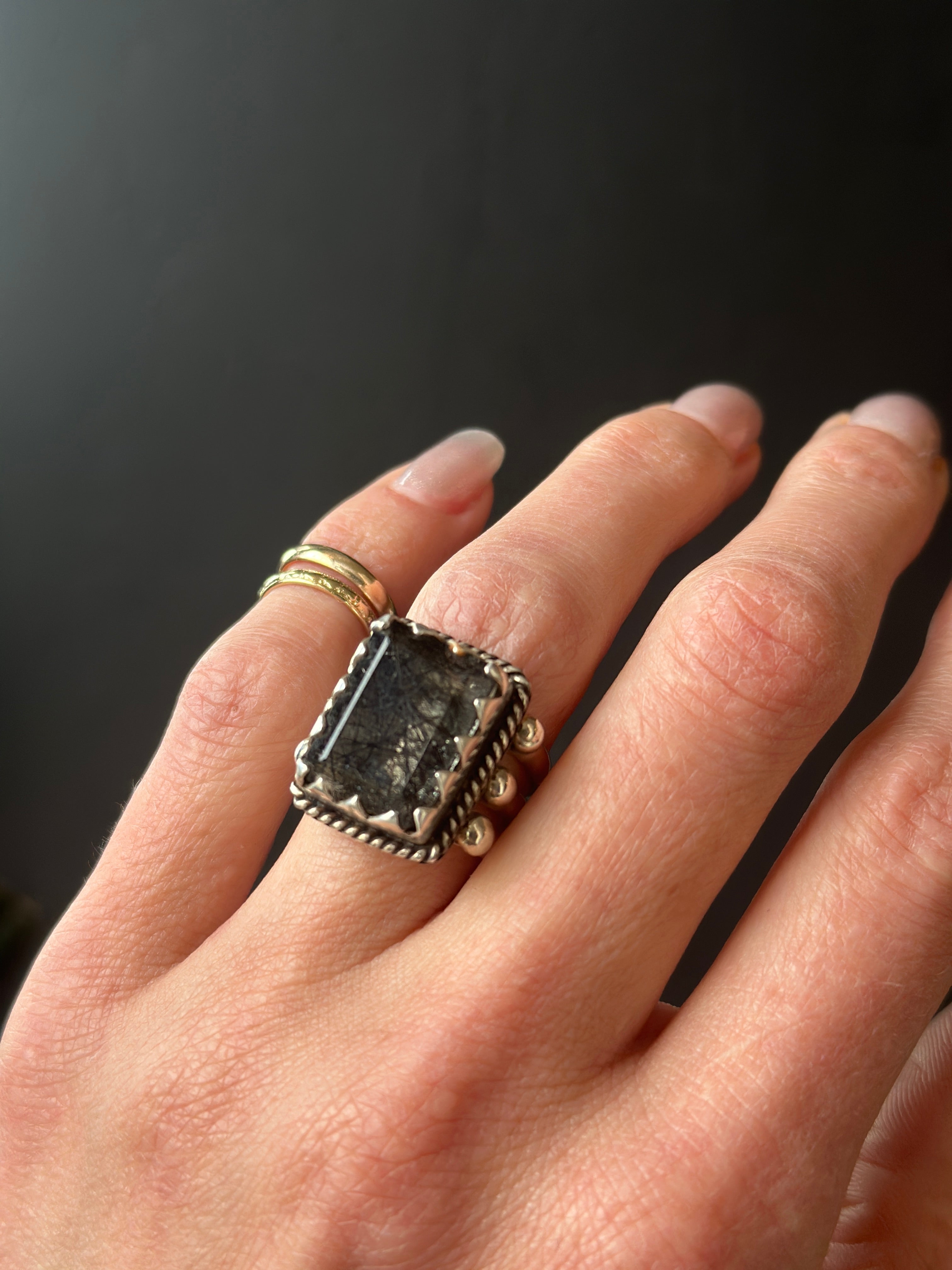 Black Tourmaline in Quartz Ring | 7