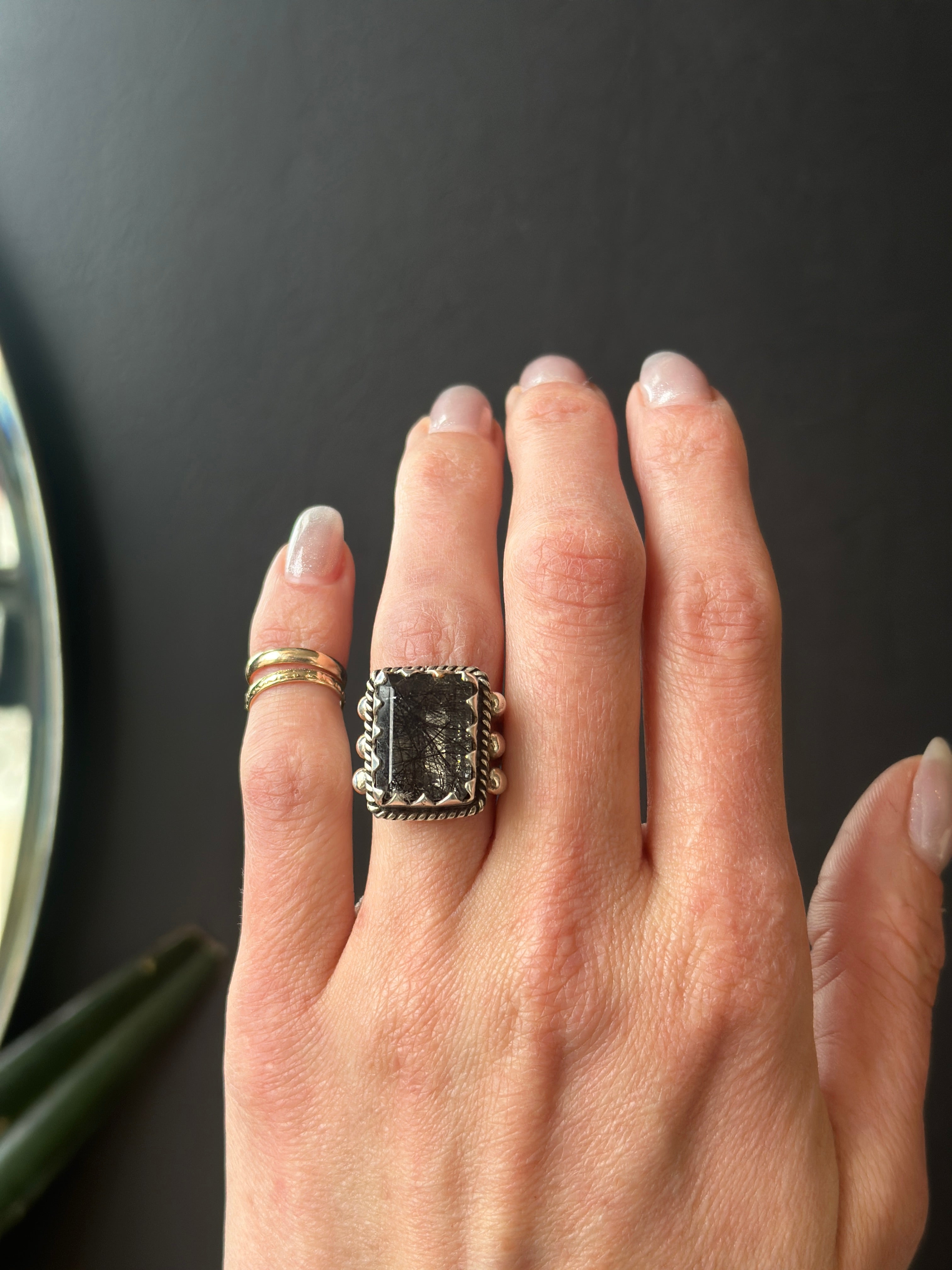 Black Tourmaline in Quartz Ring | 7