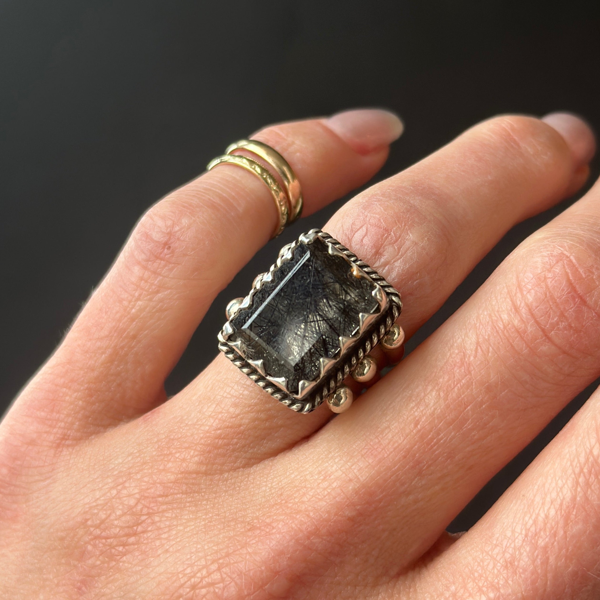 Black Tourmaline in Quartz Ring | 7
