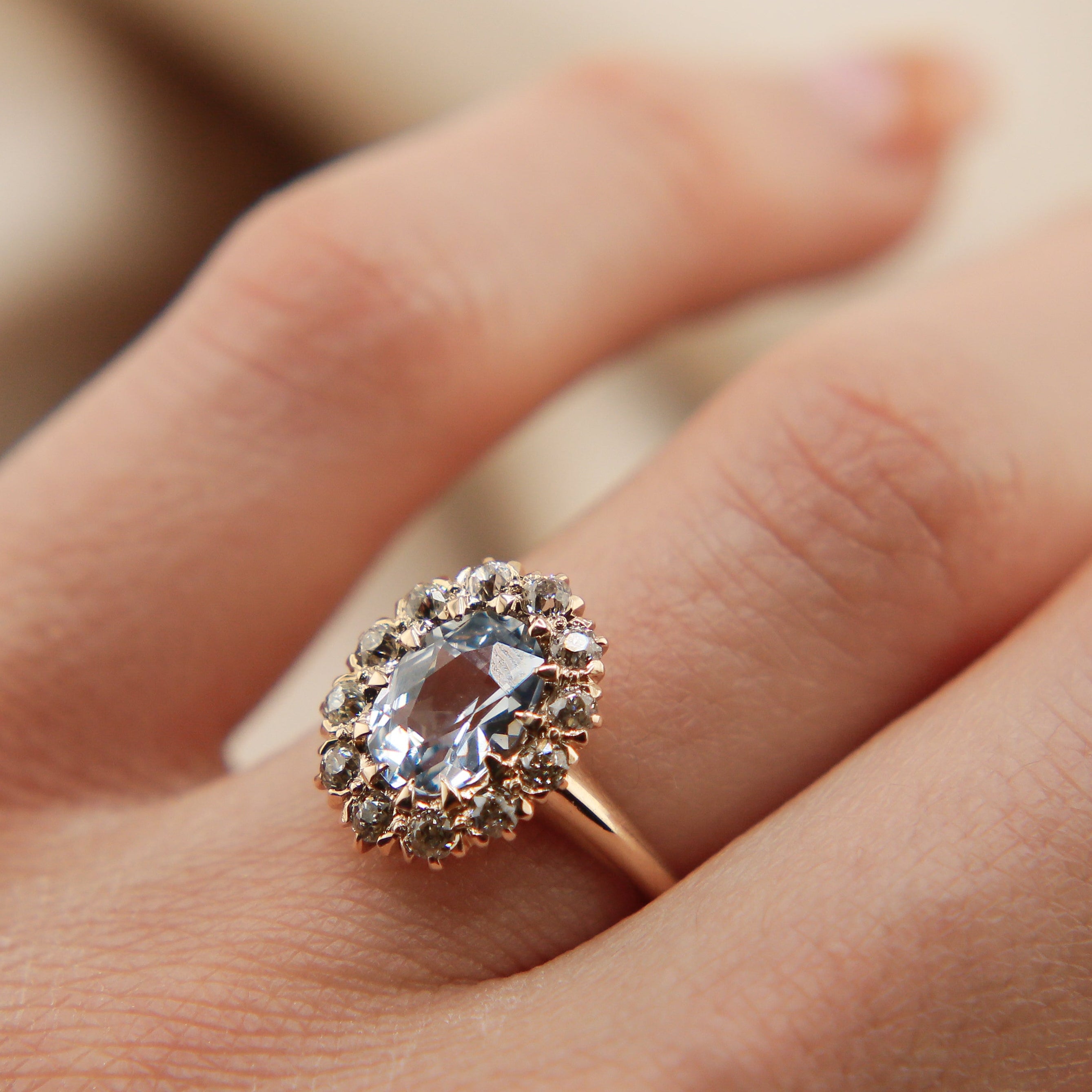 Antique Halo Sapphire Engagement Ring | sz 4.25