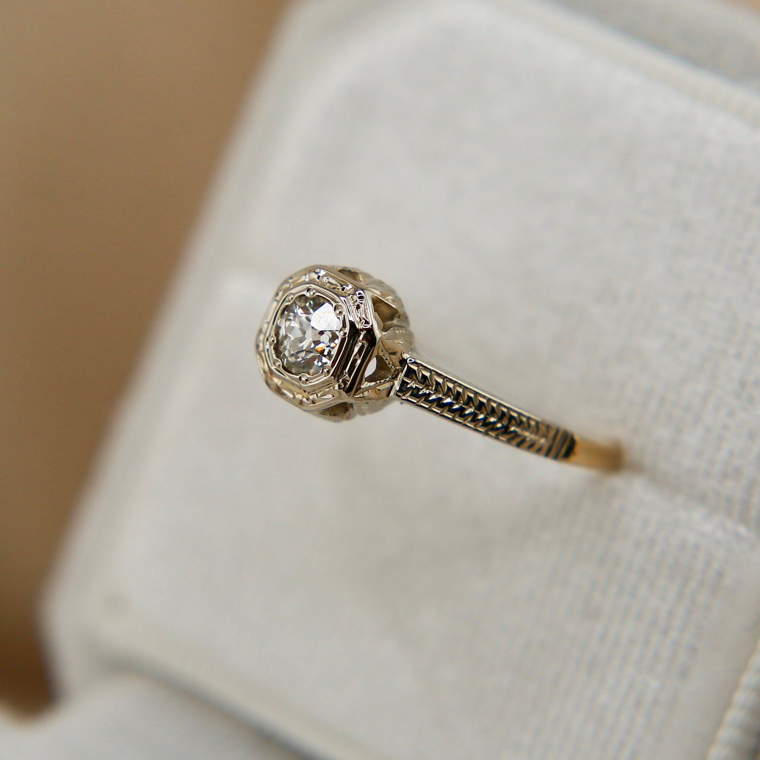 0.3ct Old Euro Cut Diamond Two Tone Engagement Ring | sz 6.75