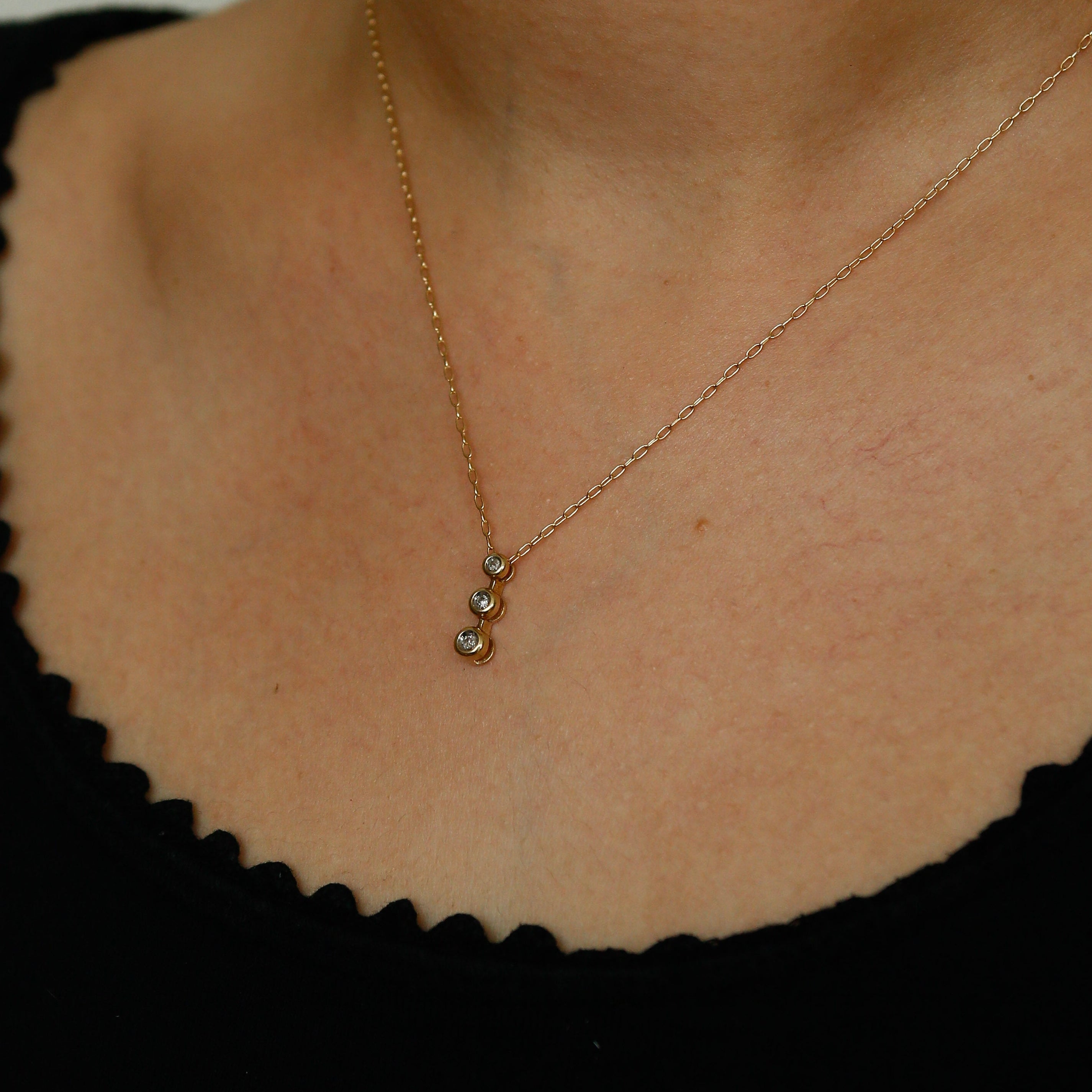 14k Stacked Diamond Drop Pendant | Necklace Charm