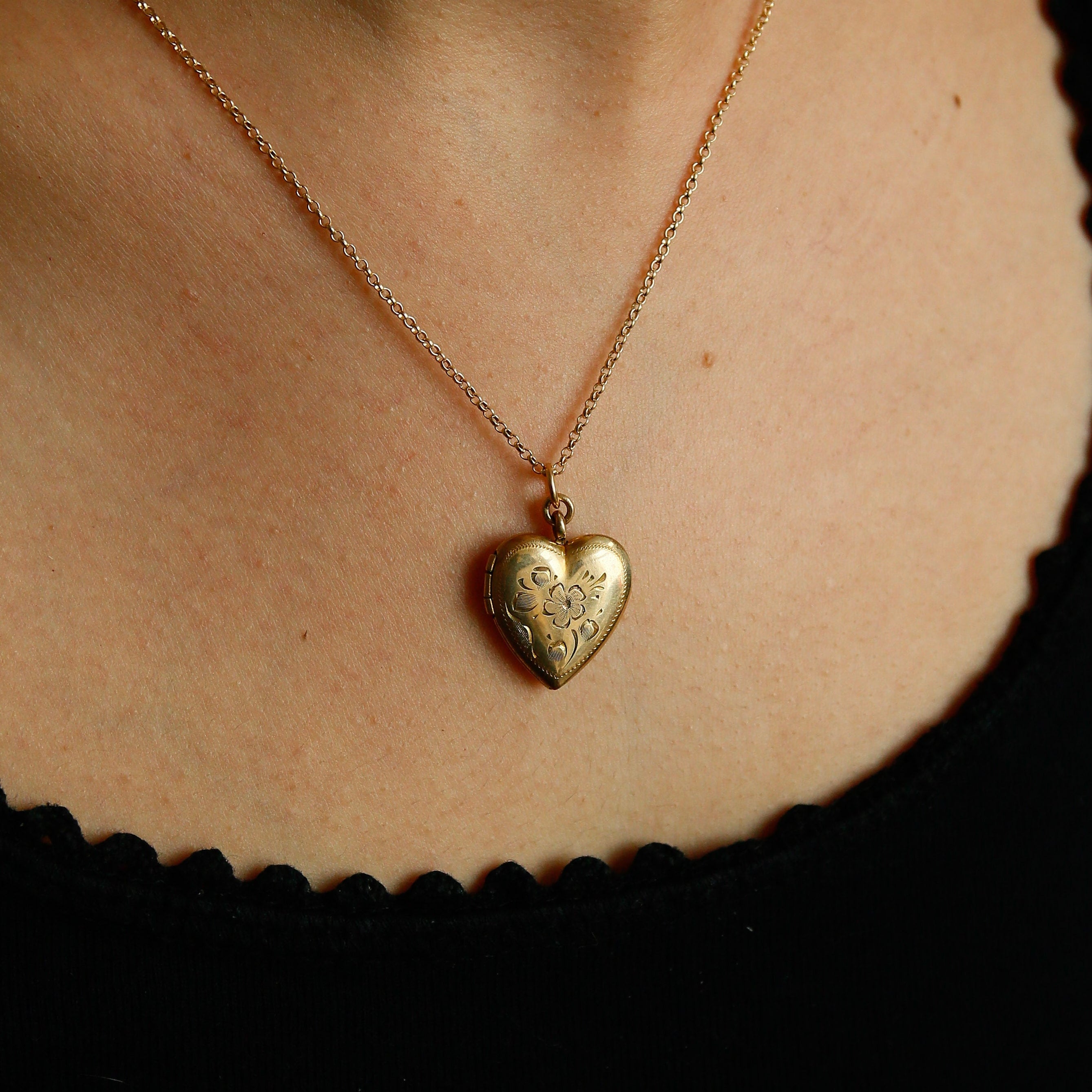 Engraved Floral Heart Locket | Necklace Charm