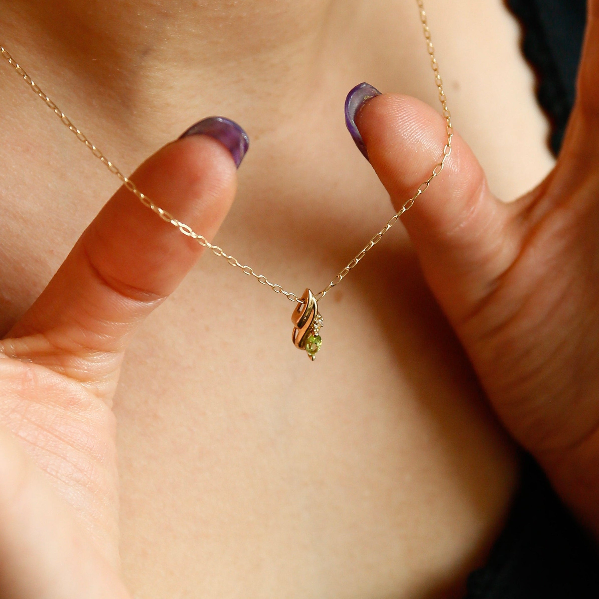 10K Green Stone | Necklace Charm