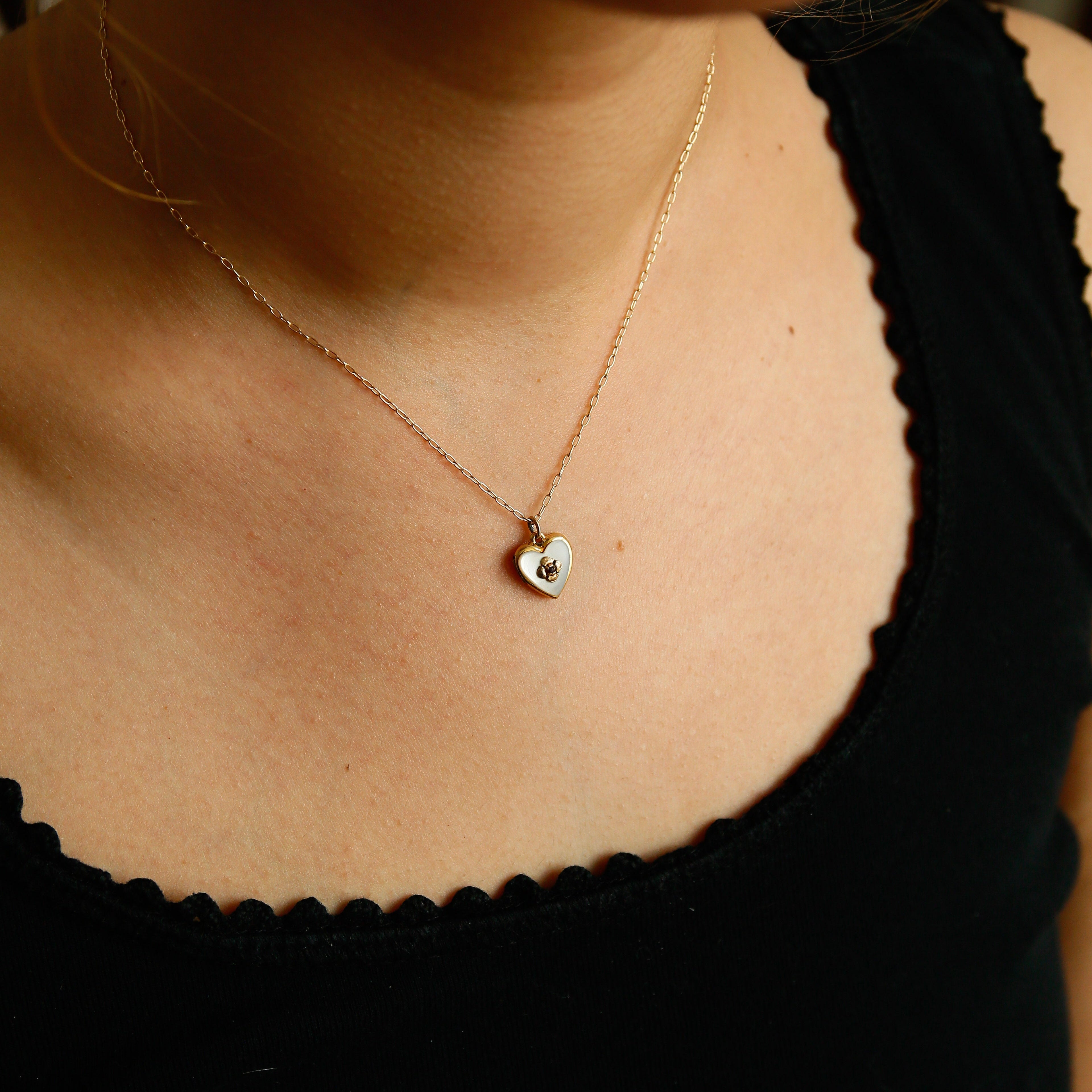 Gold Fill Mother of Pearl Heart Locket | Necklace Charm