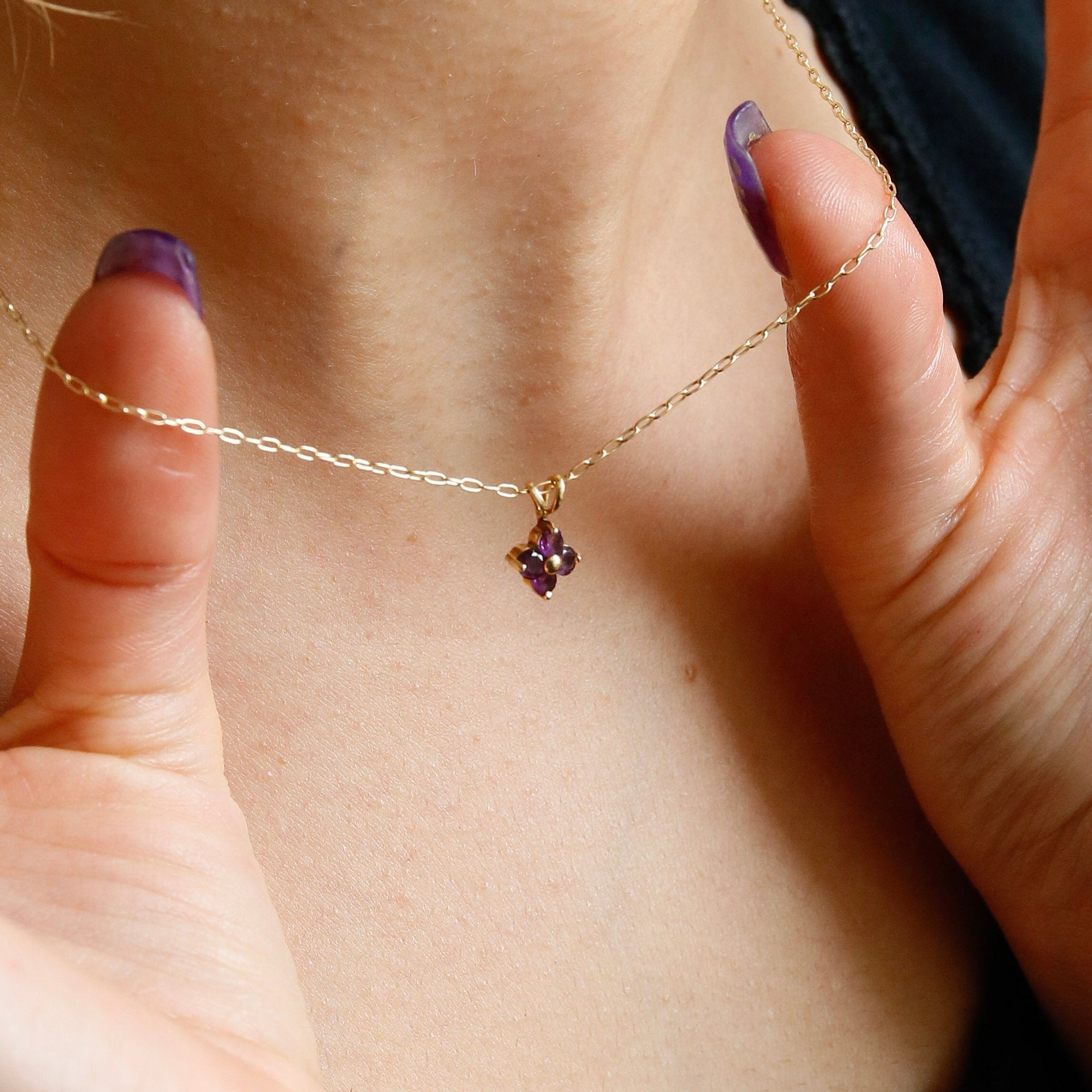 14K Amethyst Flower | Necklace Charm