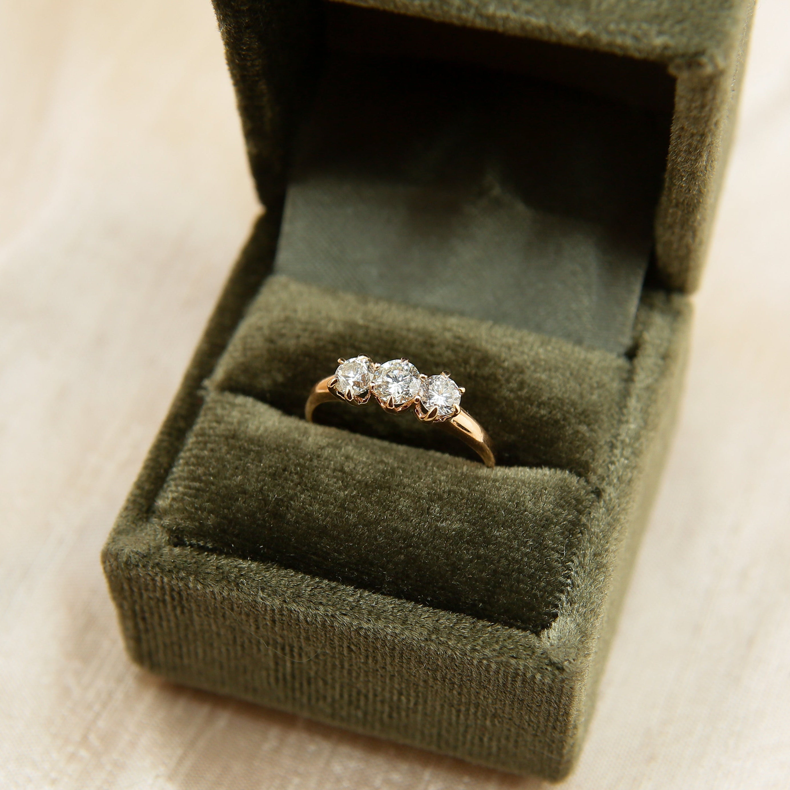 Late 1800's Three Stone Natural Recycled Diamond Ostby Barton Ring | sz 6.5