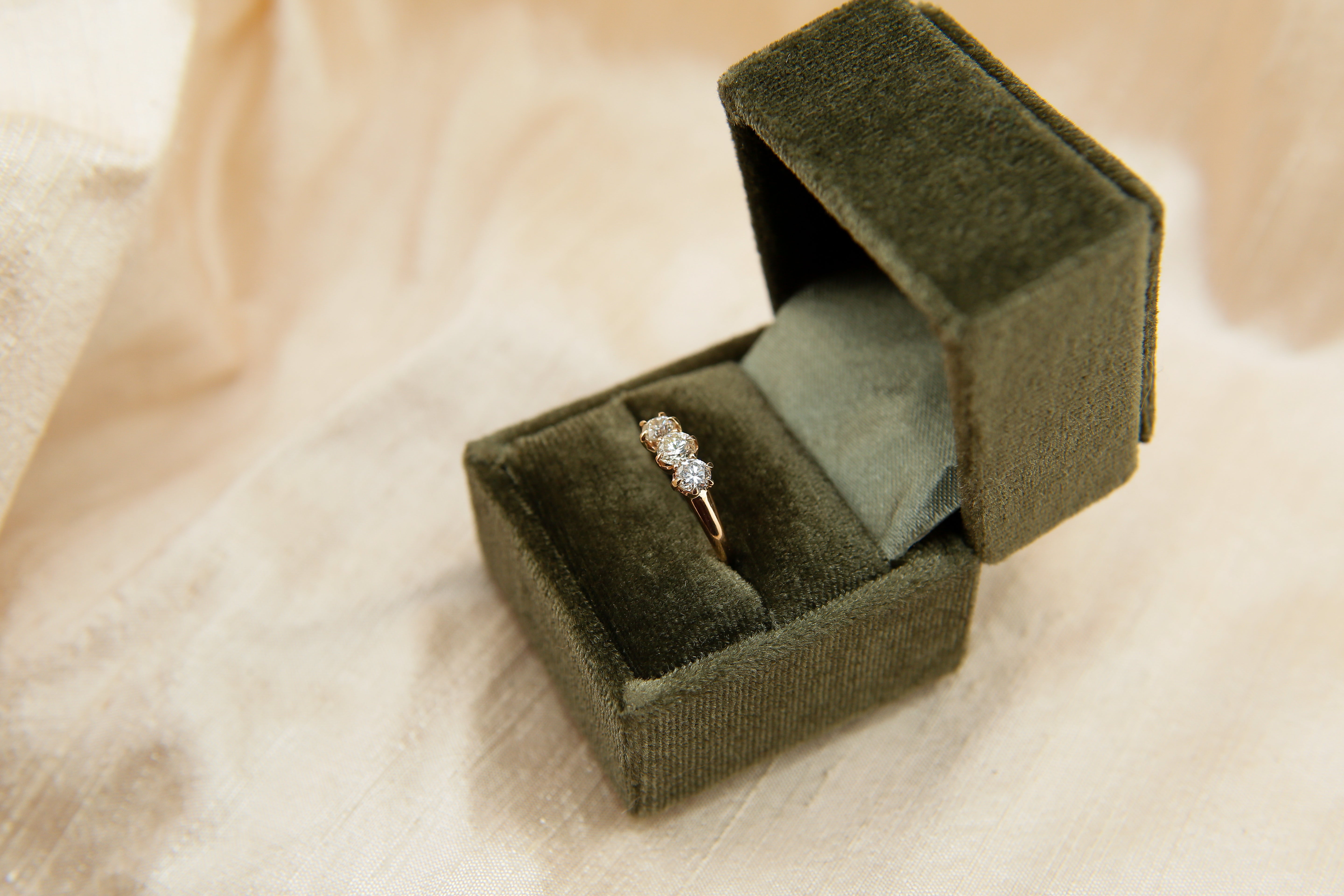 Late 1800's Three Stone Natural Recycled Diamond Ostby Barton Ring | sz 6.5
